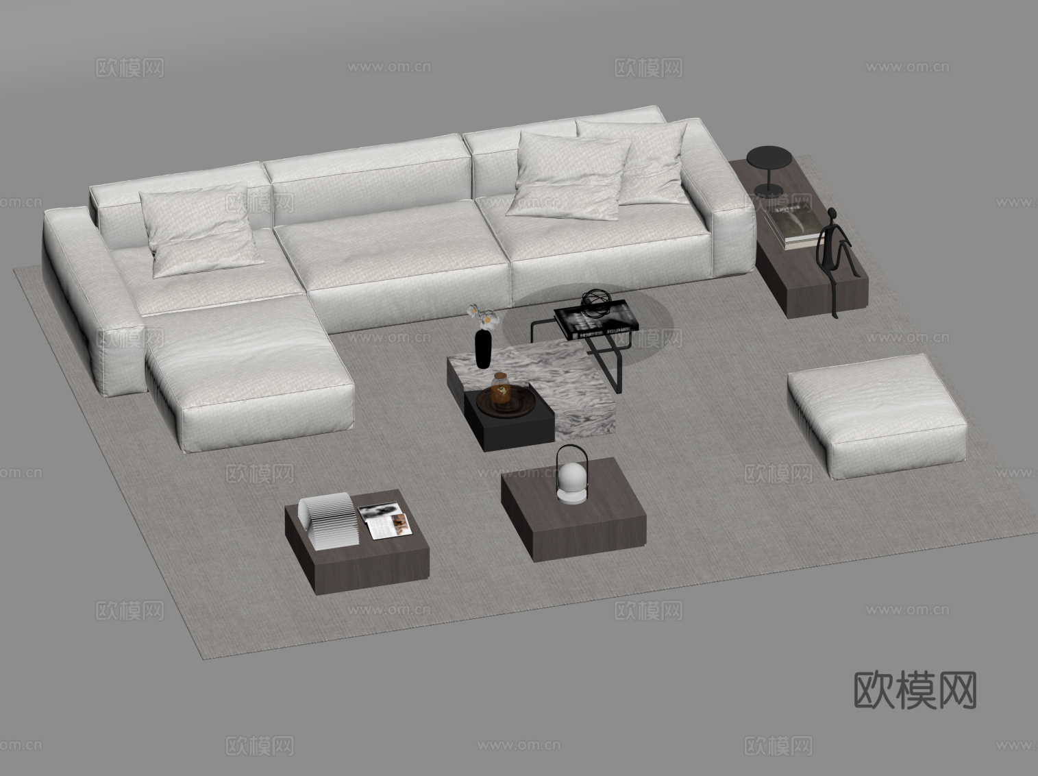 现代沙发茶几组合su模型