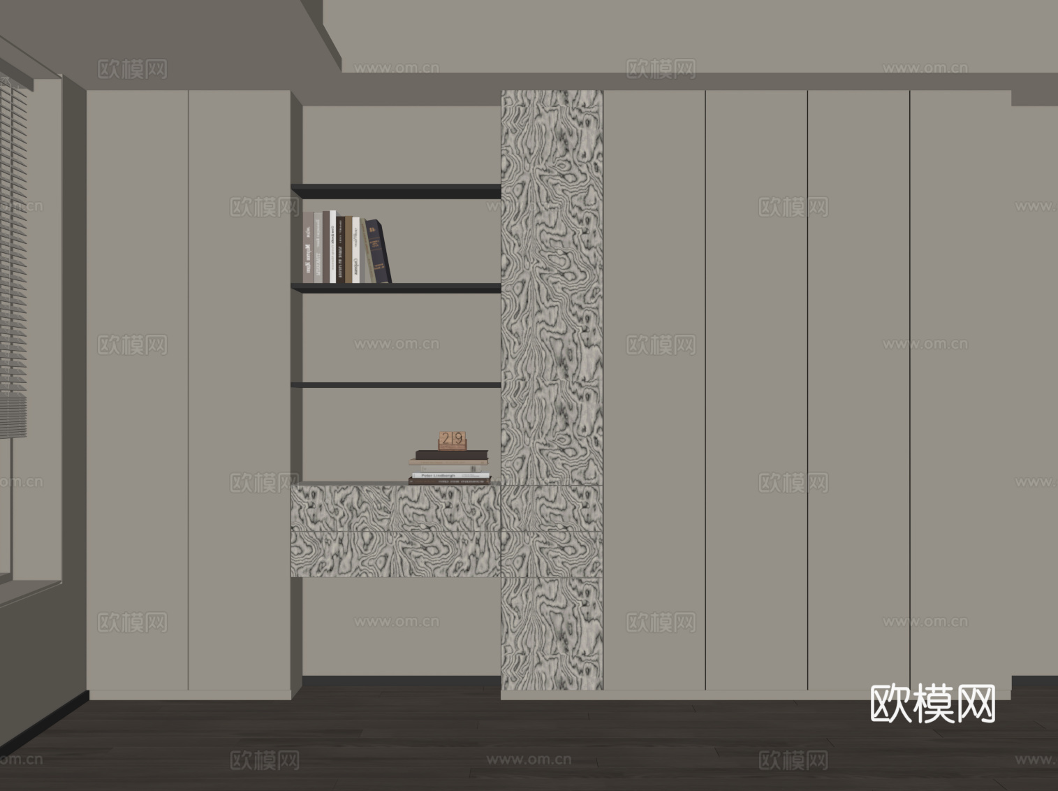 现代极简书柜 置物柜su模型