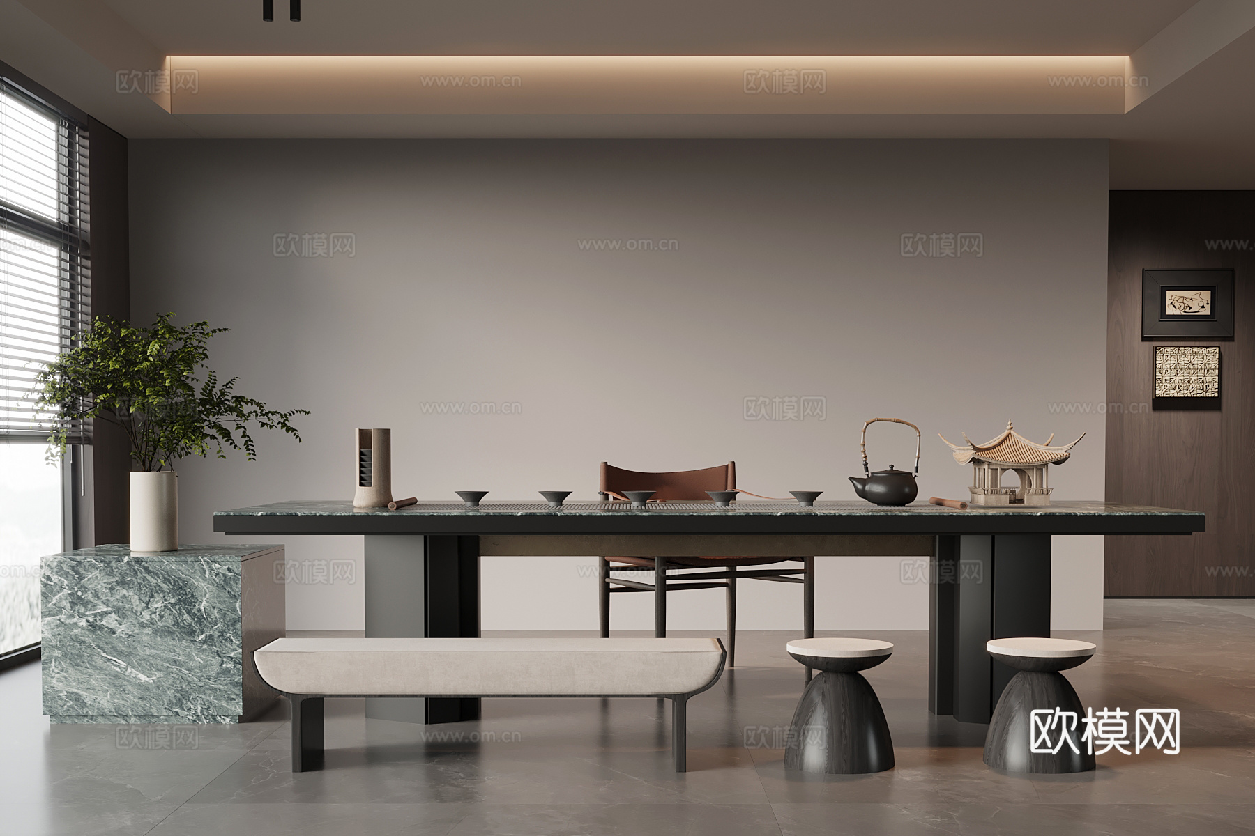 现代意式茶桌椅su模型