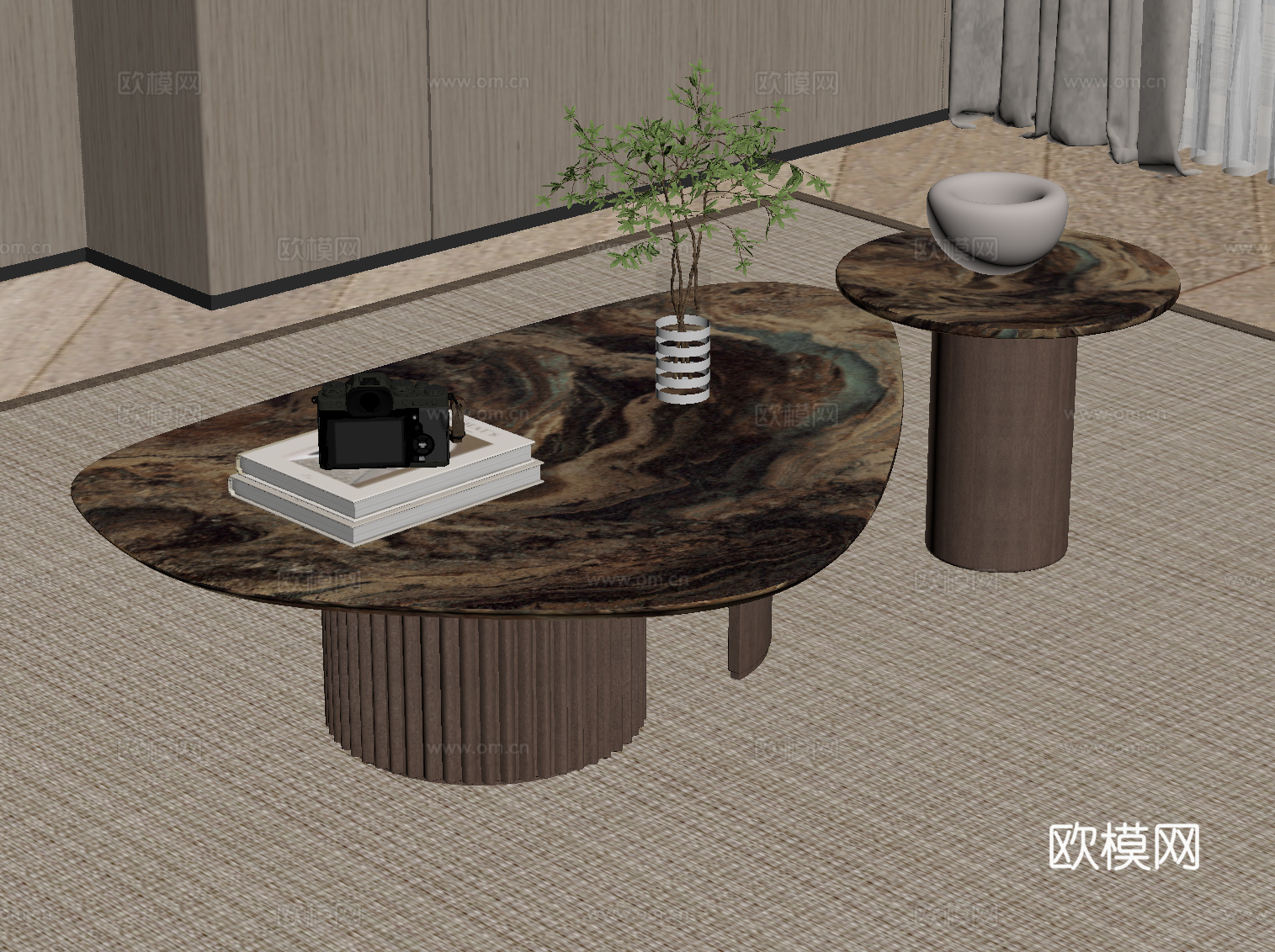 中古风茶几 子母茶几su模型
