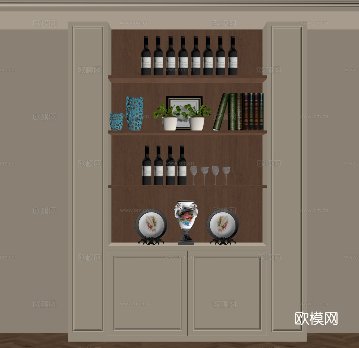 中古风餐边柜 酒柜 酒架su模型