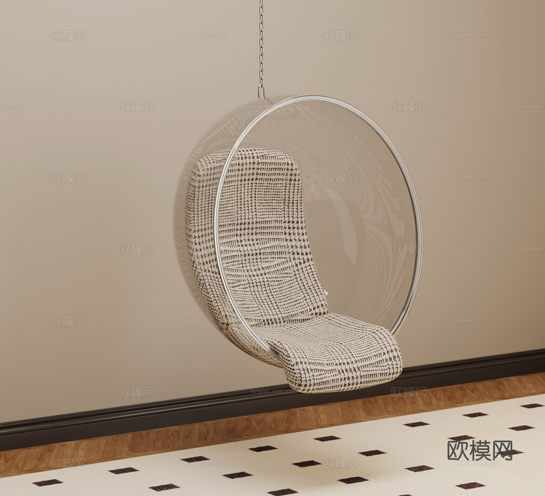 现代吊椅 玻璃吊椅su模型下载（渲染图1）