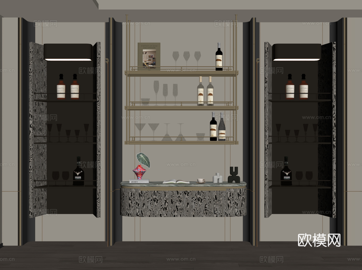 现代酒柜 酒架su模型