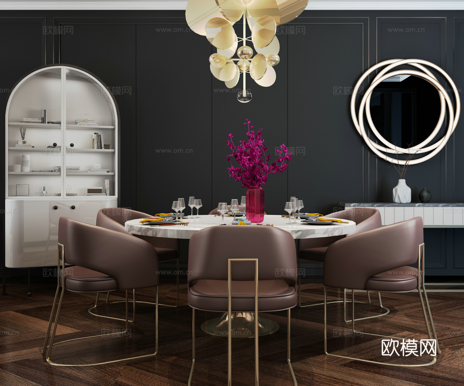 现代餐桌边柜组合3d模型下载（渲染图1）