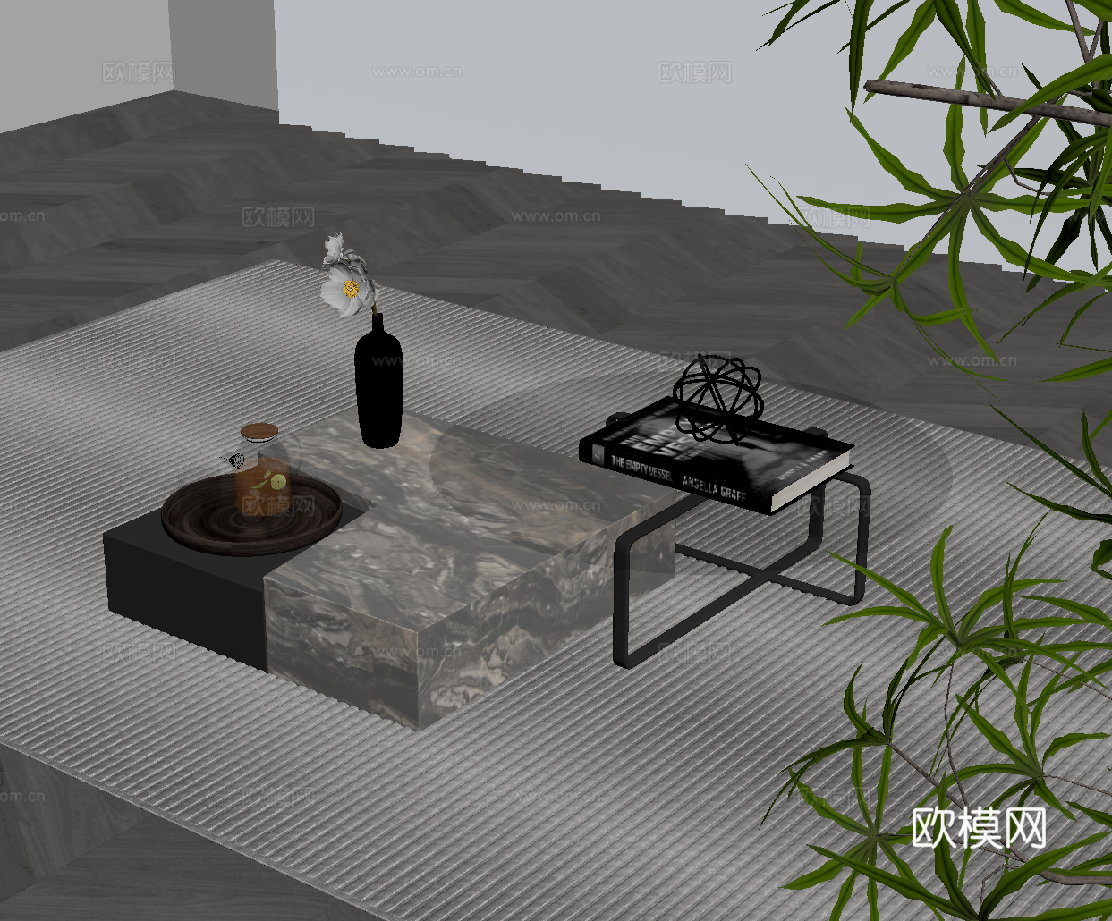 现代意式茶几 茶几组合su模型