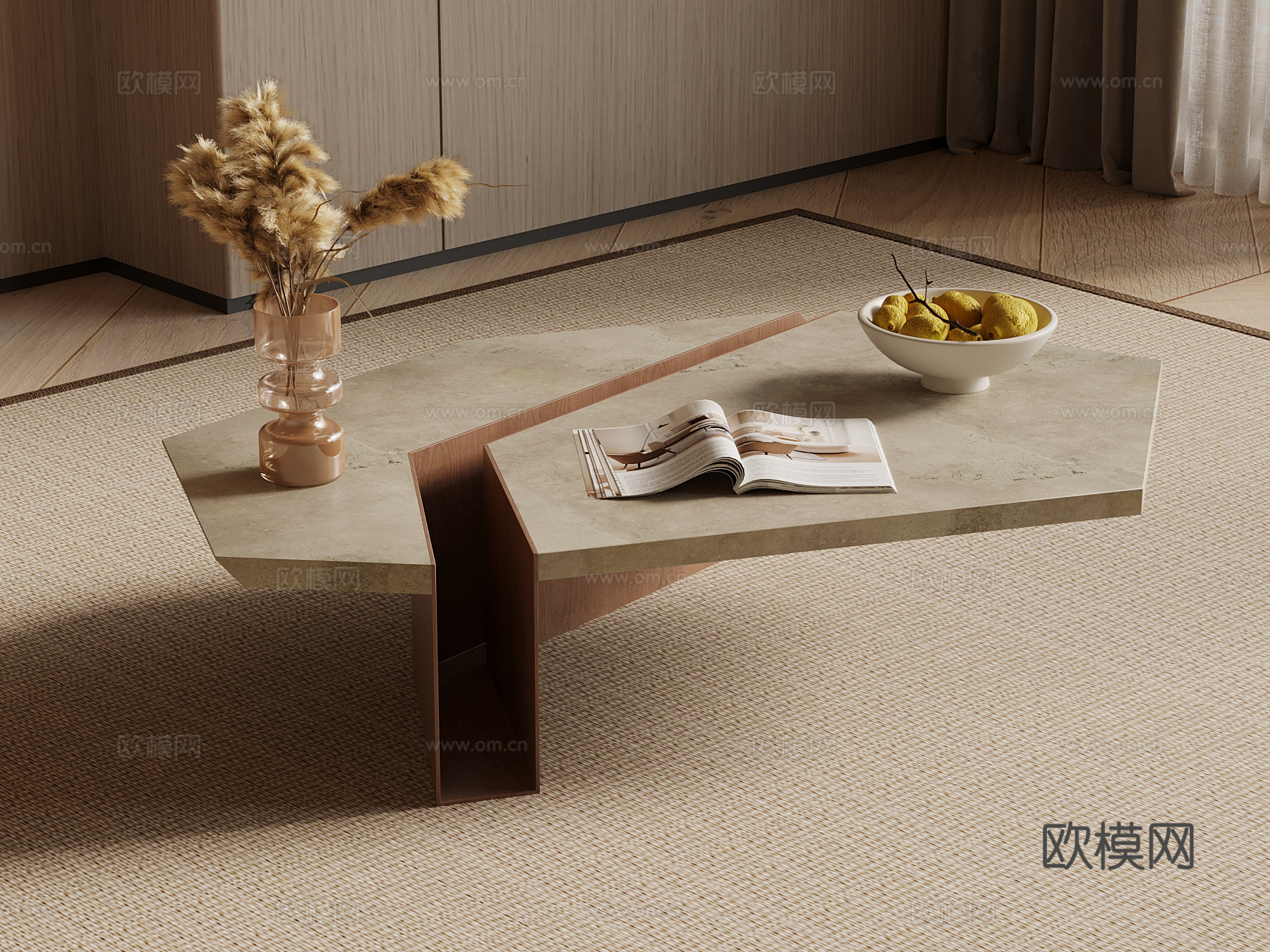 中古风茶几 异形茶几 大理石茶几su模型