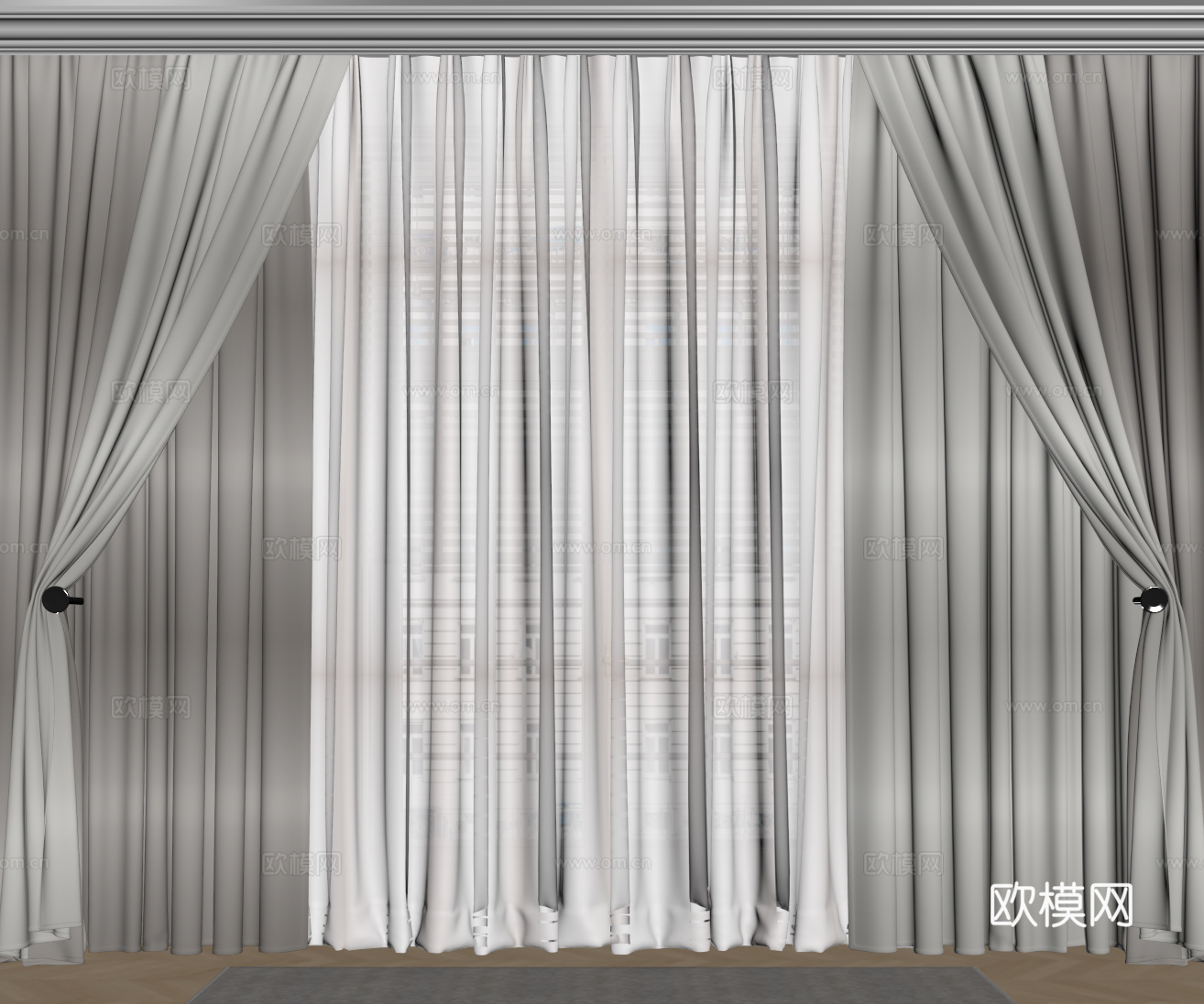 现代窗帘 纱帘 布艺窗帘su模型