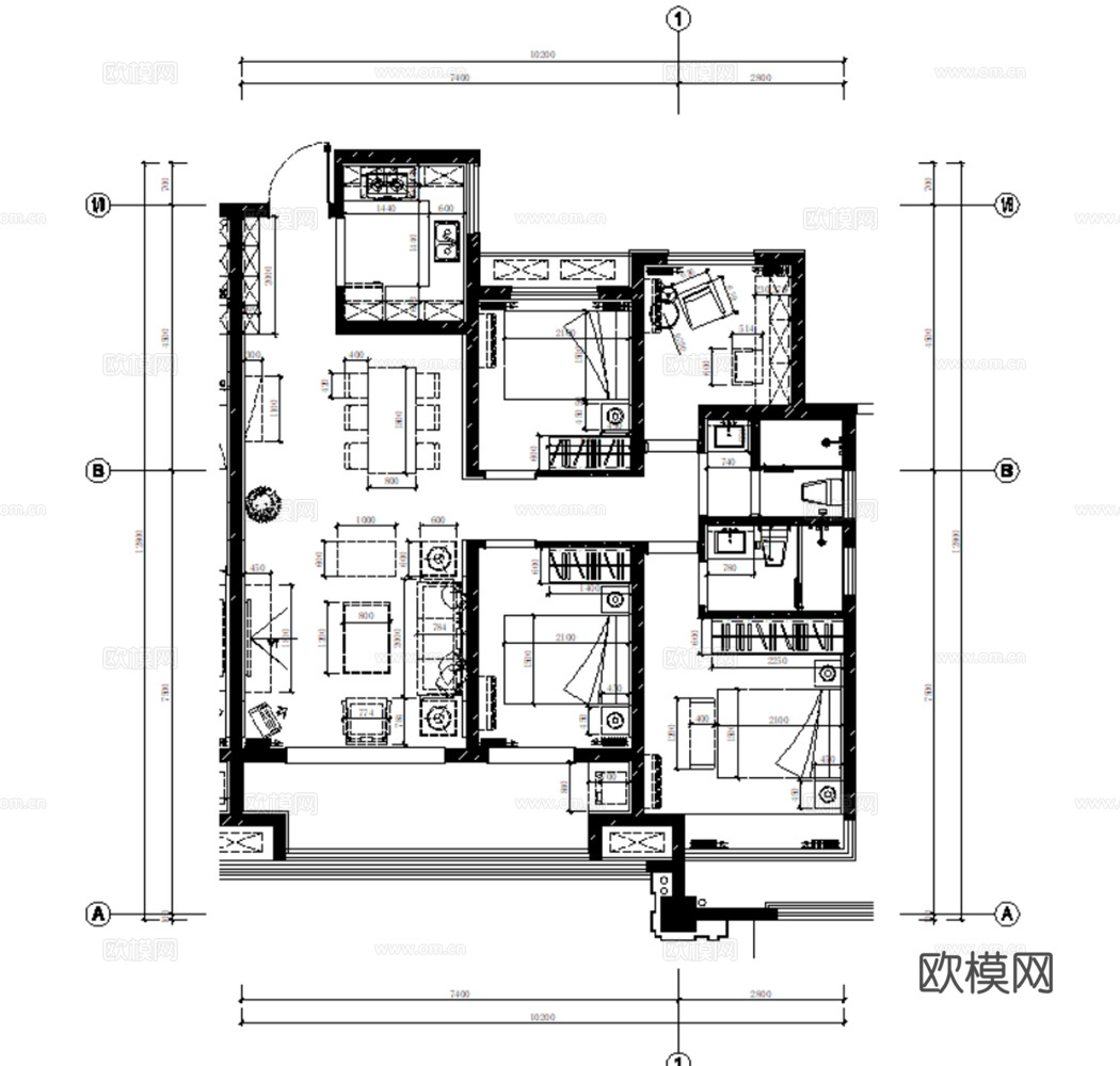 10套中式轻奢新中式样板间洋房别墅平层家装CAD施工图附效果cad施工图