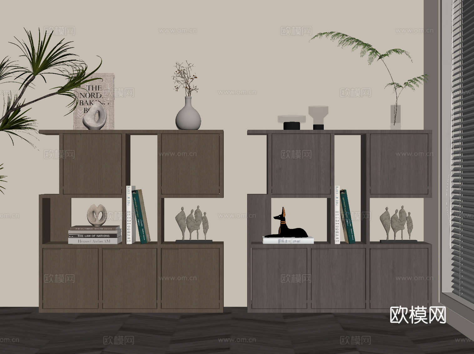 现代意式书柜 置物柜 实木矮柜su模型