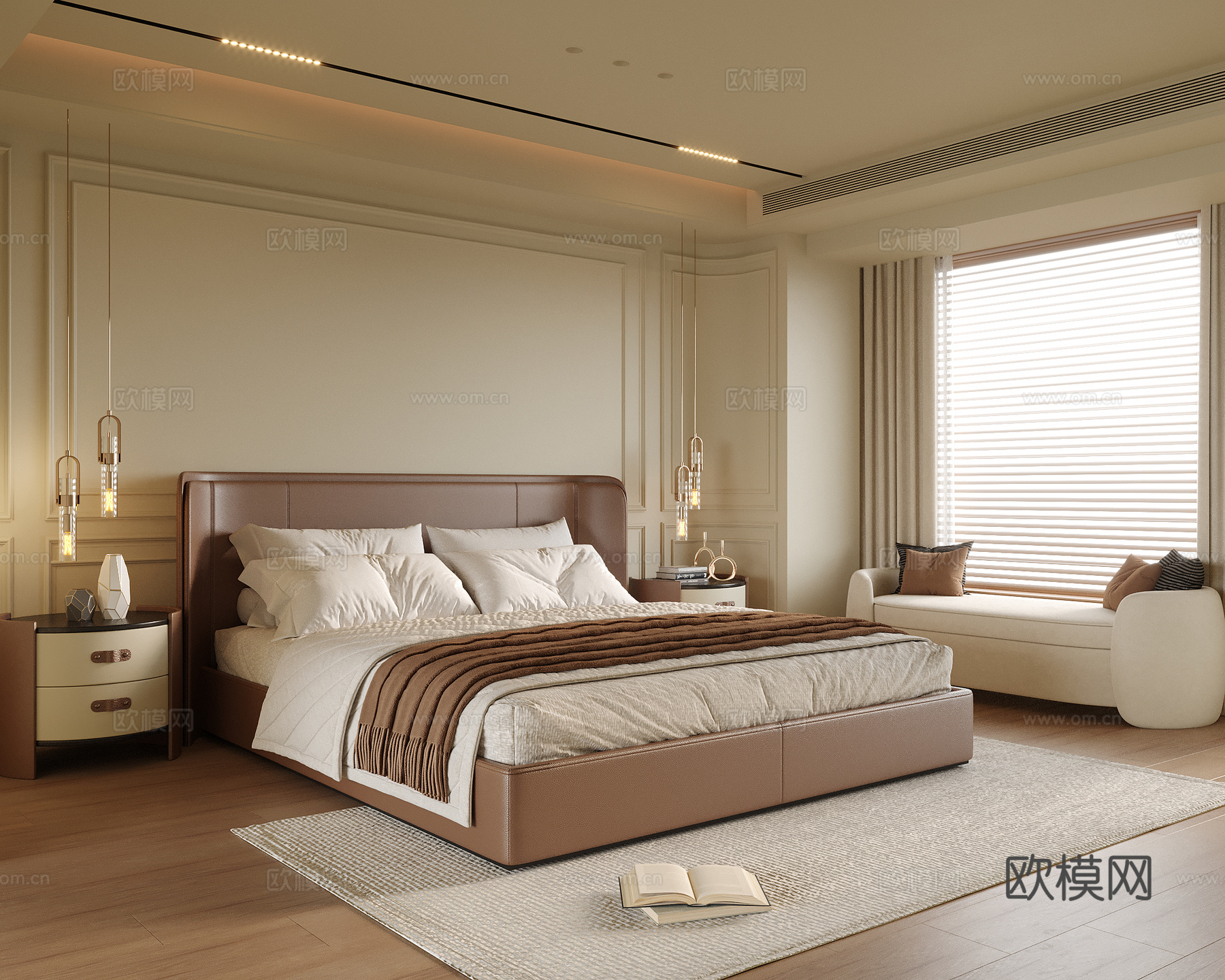 现代卧室 双人床 床头柜su模型