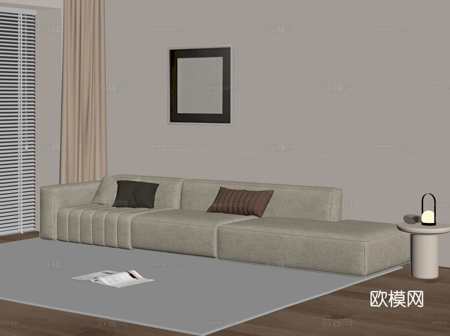 现代多人沙发 皮革休闲沙发su模型