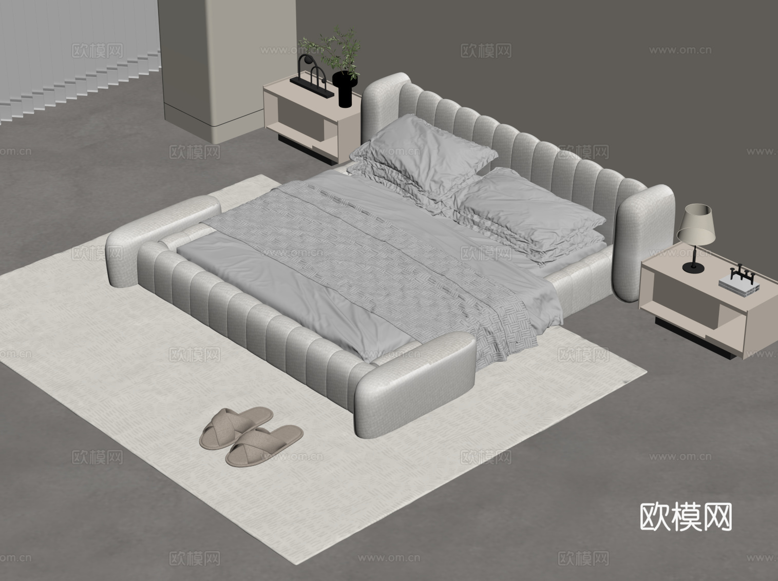 现代双人床su模型