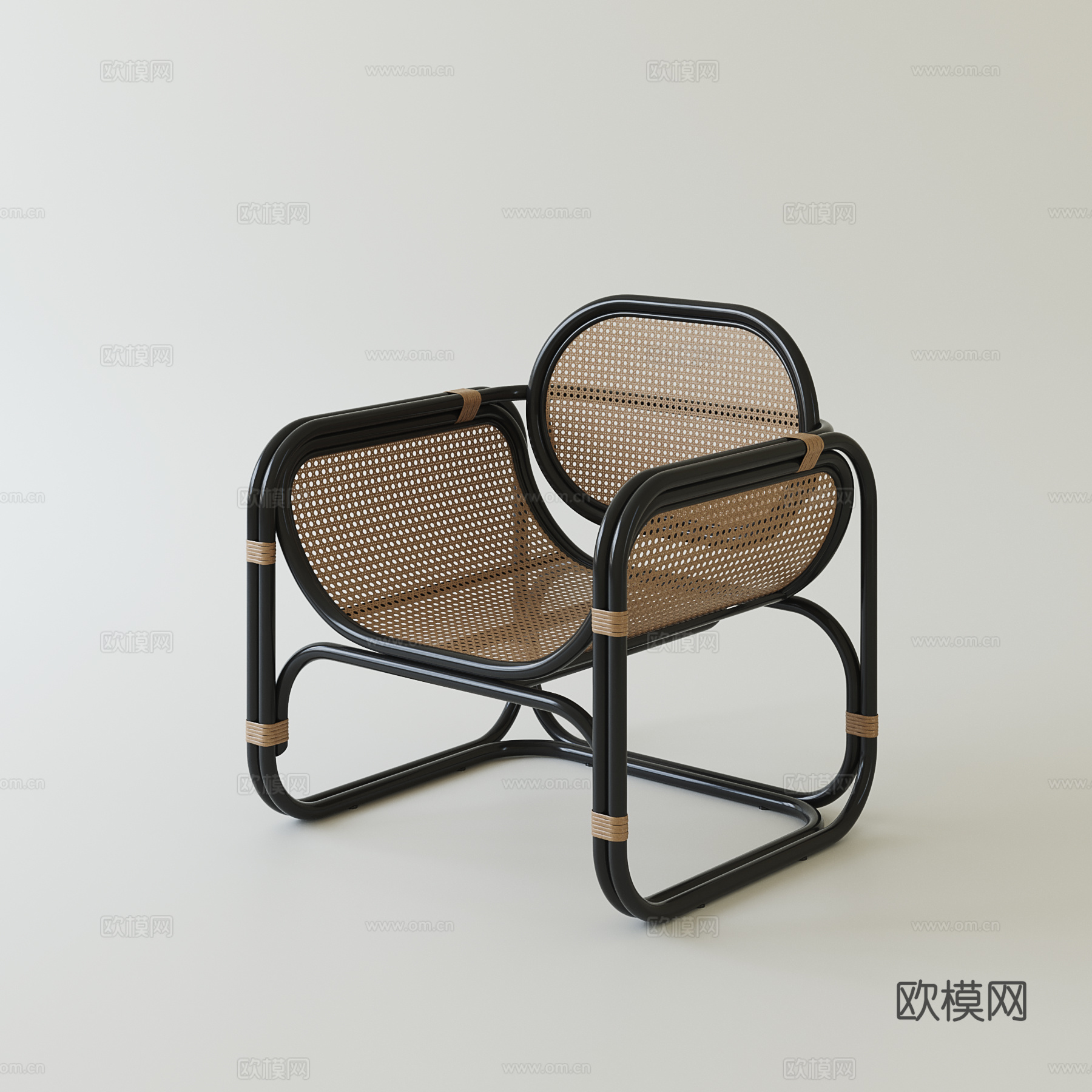 侘寂中古藤编休闲椅su模型