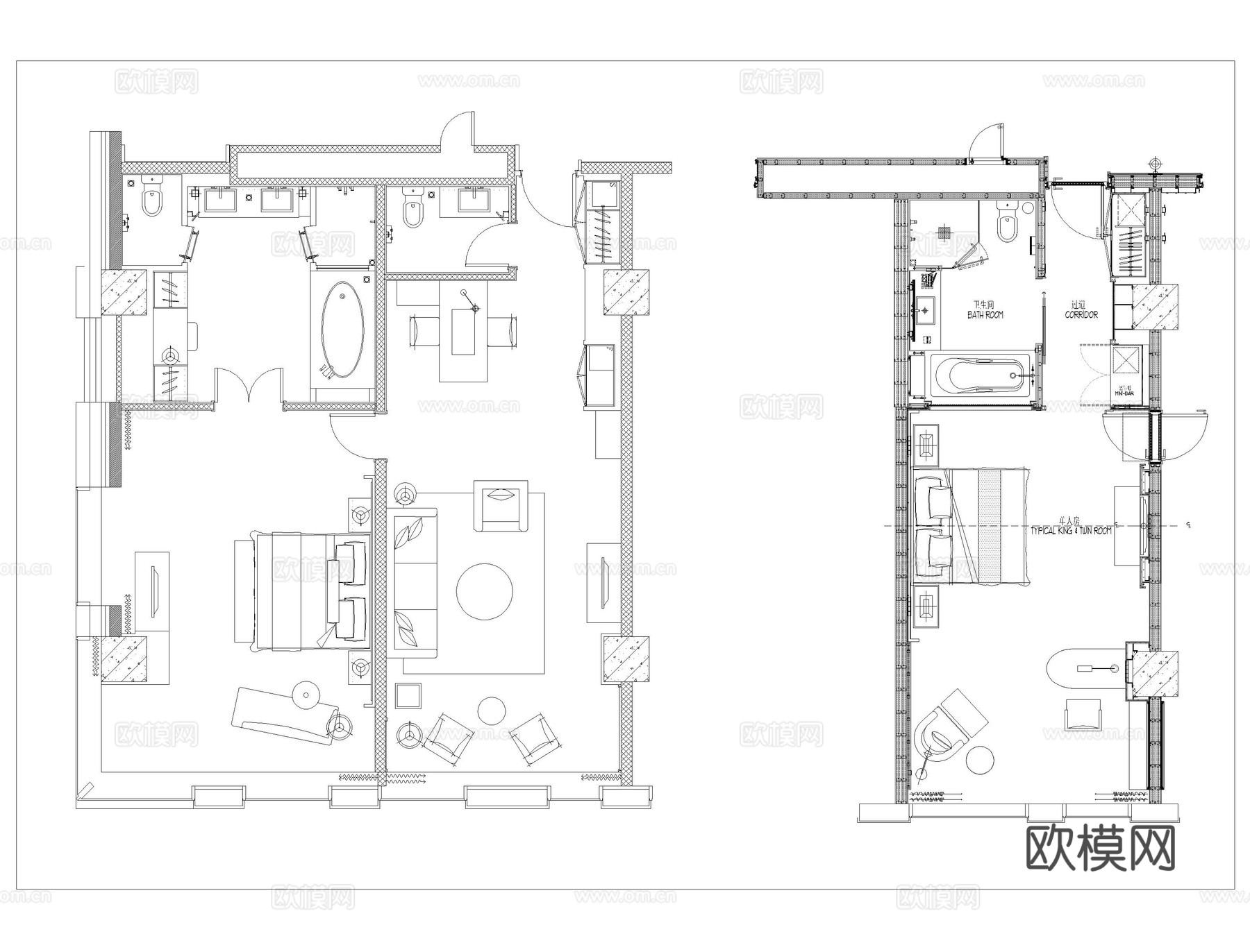标准客房方案CAD合集cad施工图