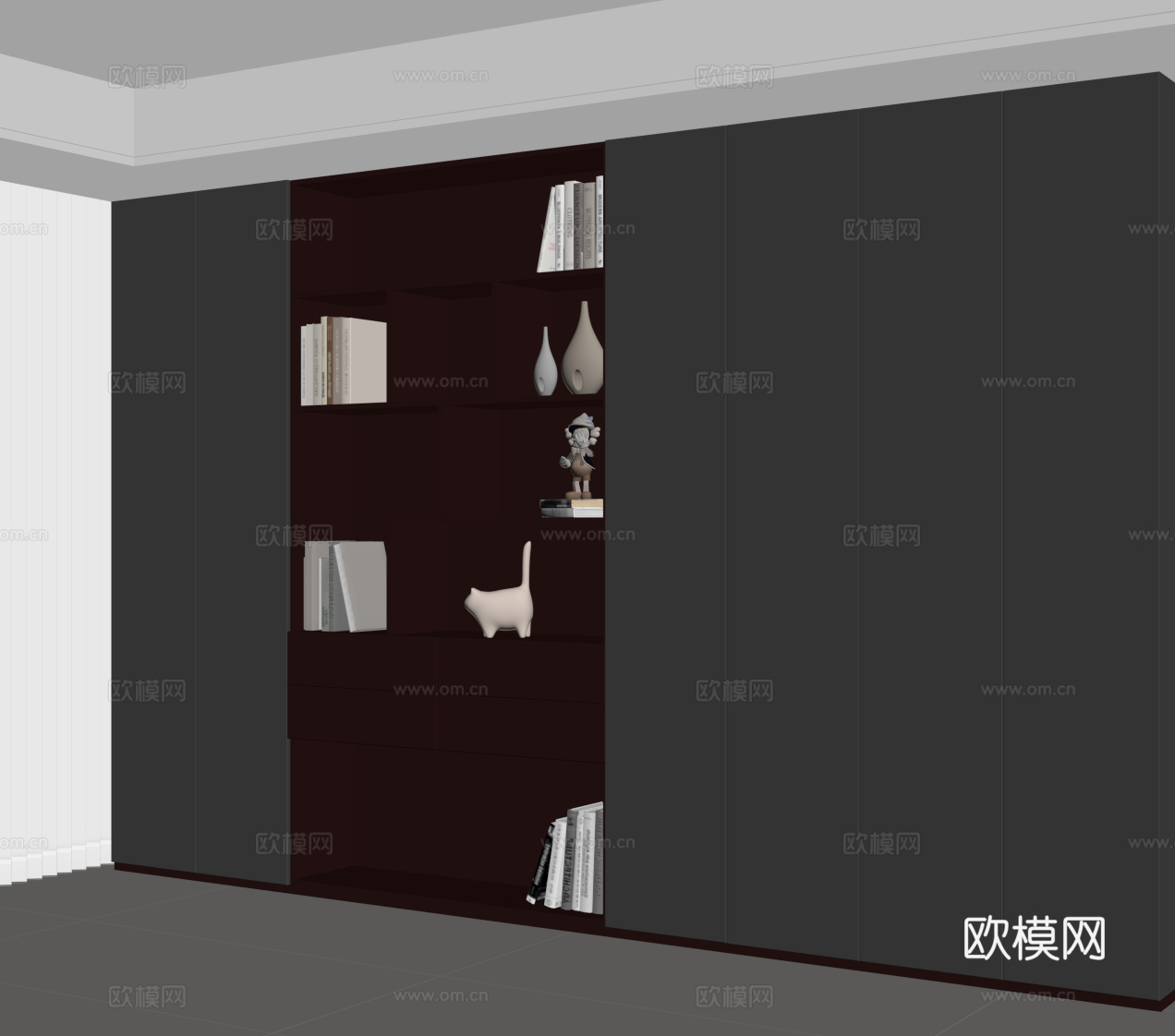 现代意式书柜 置物柜su模型