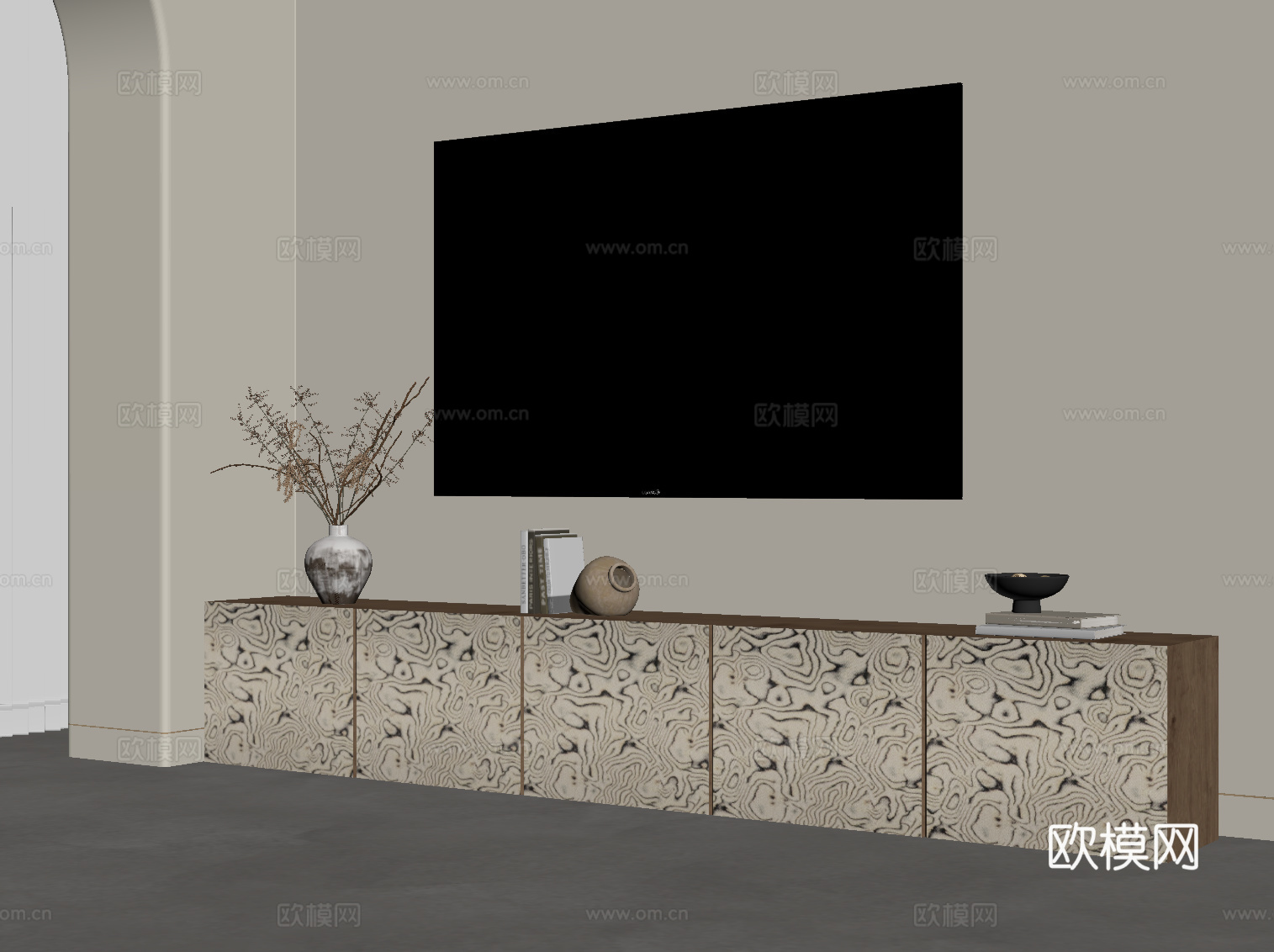 中古风电视柜 矮柜su模型