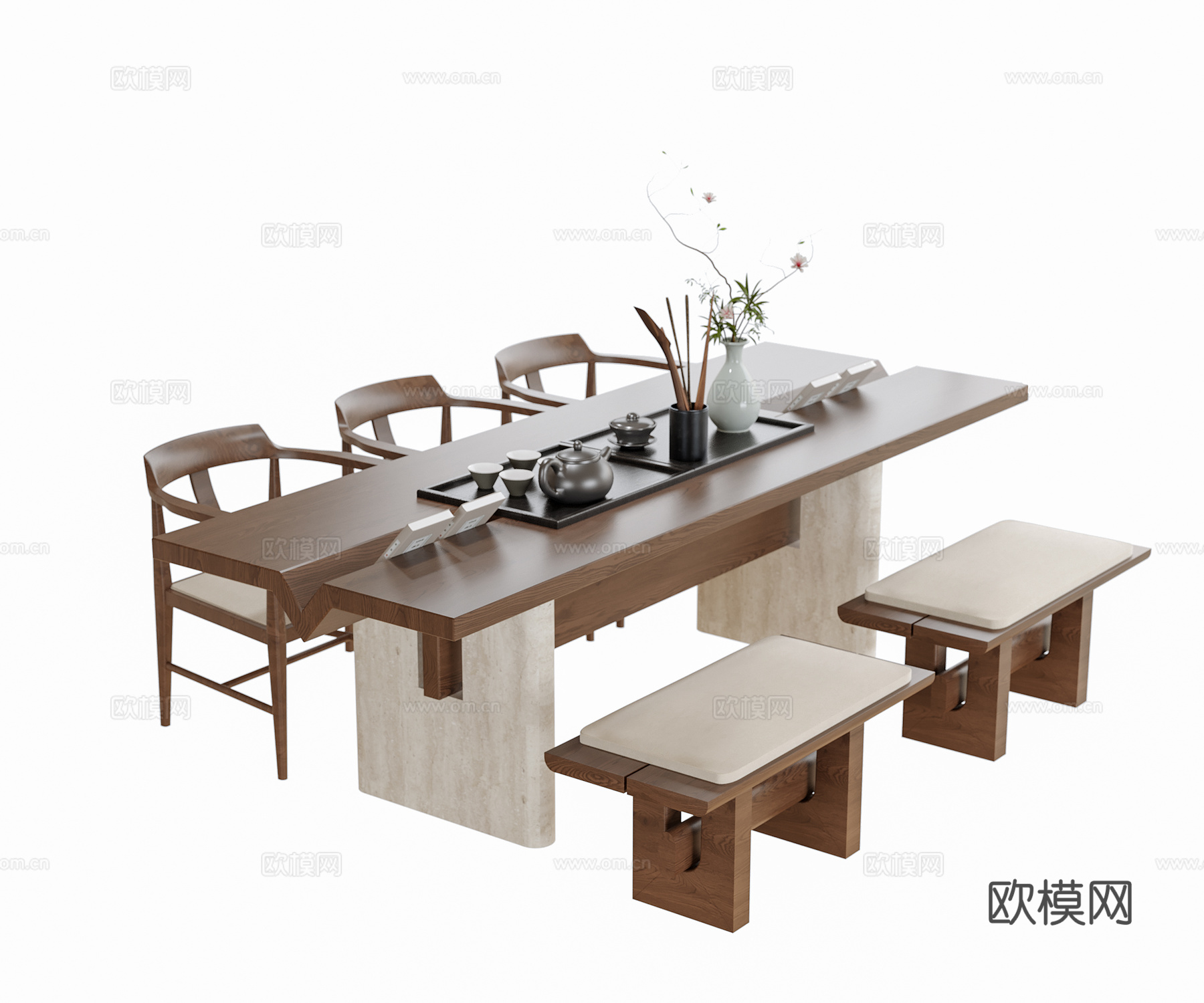 现代茶桌椅 茶桌 茶椅su模型