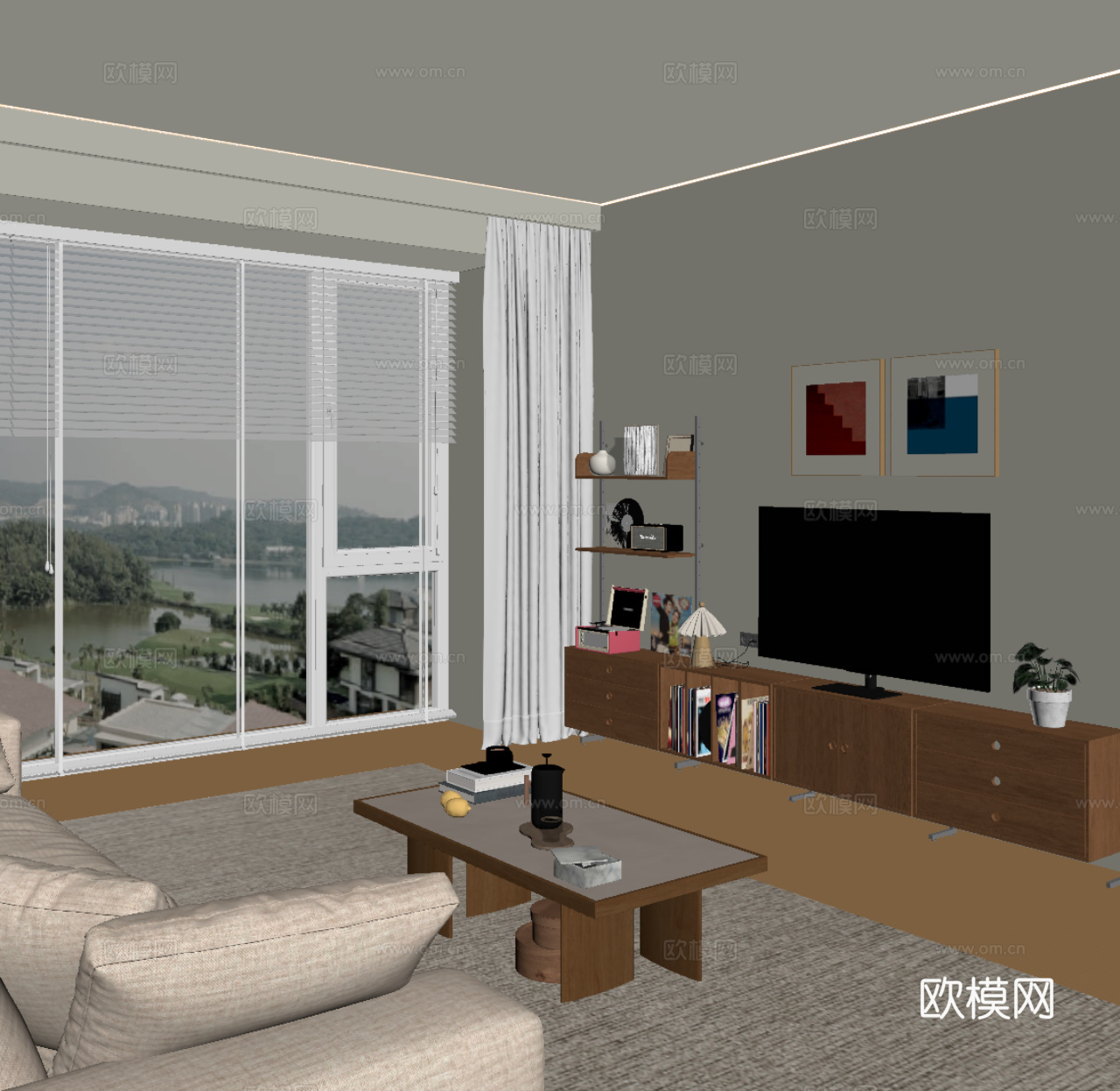 中古风电视柜 茶几su模型