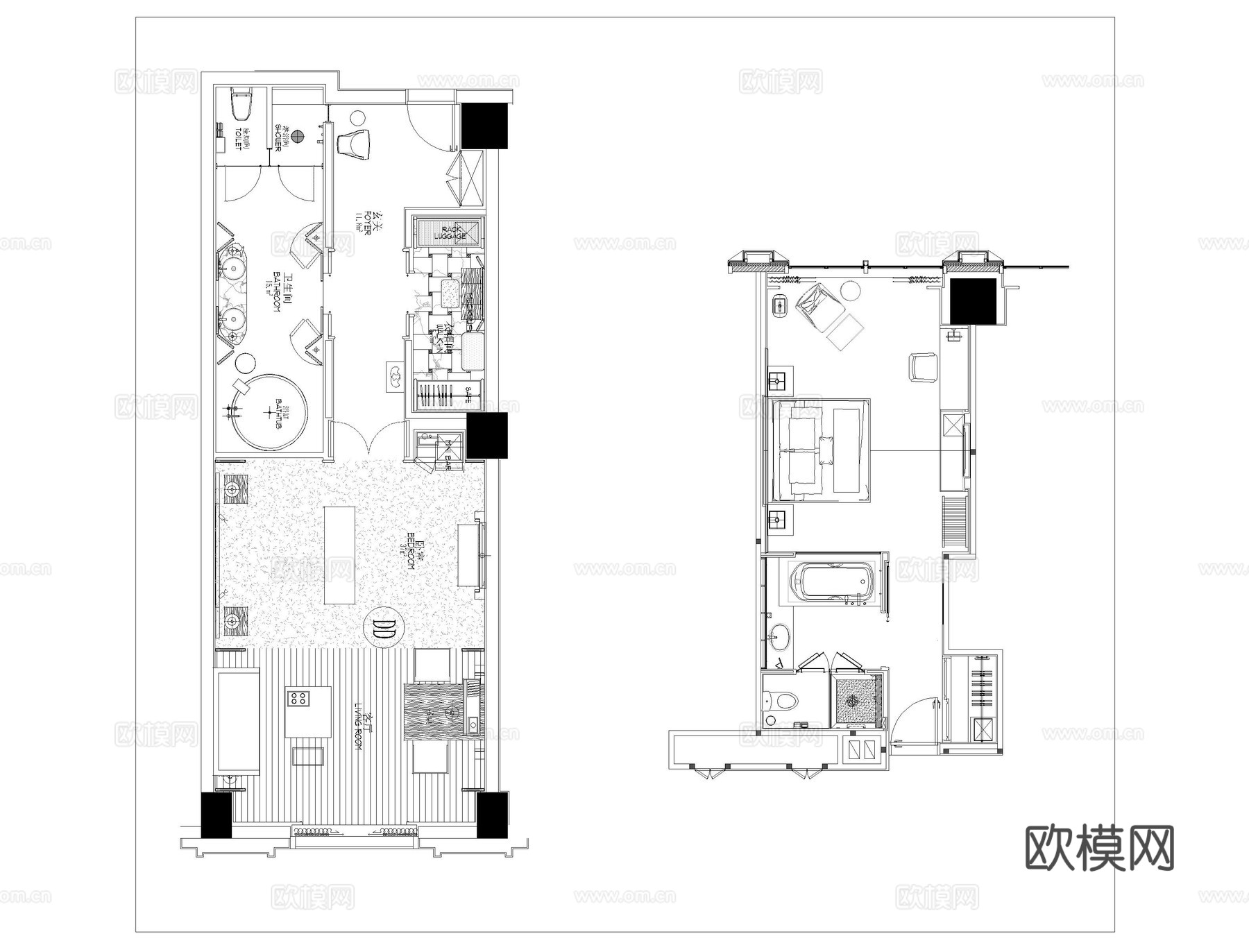 标准客房方案CAD合集cad施工图
