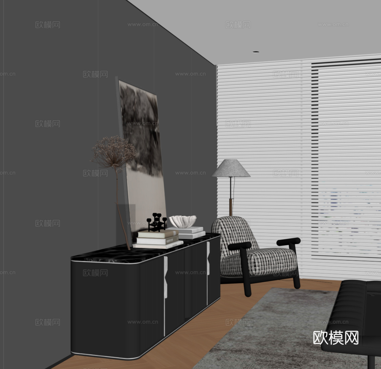 现代边柜 装饰柜su模型