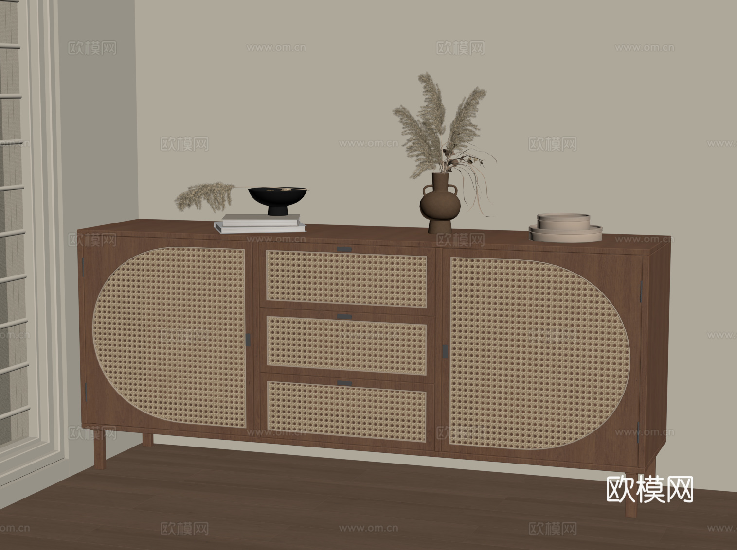中古风餐边柜 玄关柜  边柜su模型