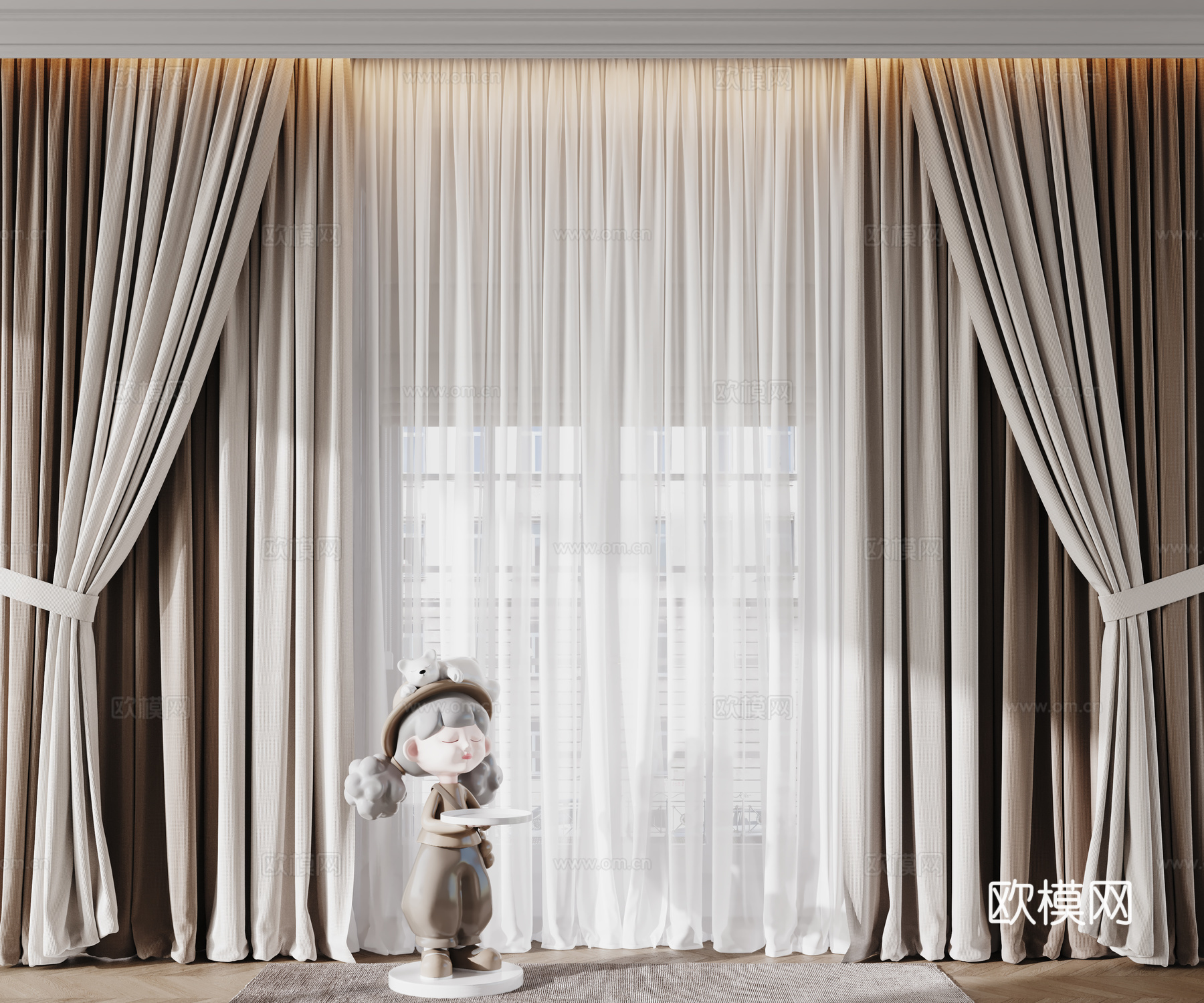 现代窗帘 纱帘 布艺窗帘su模型