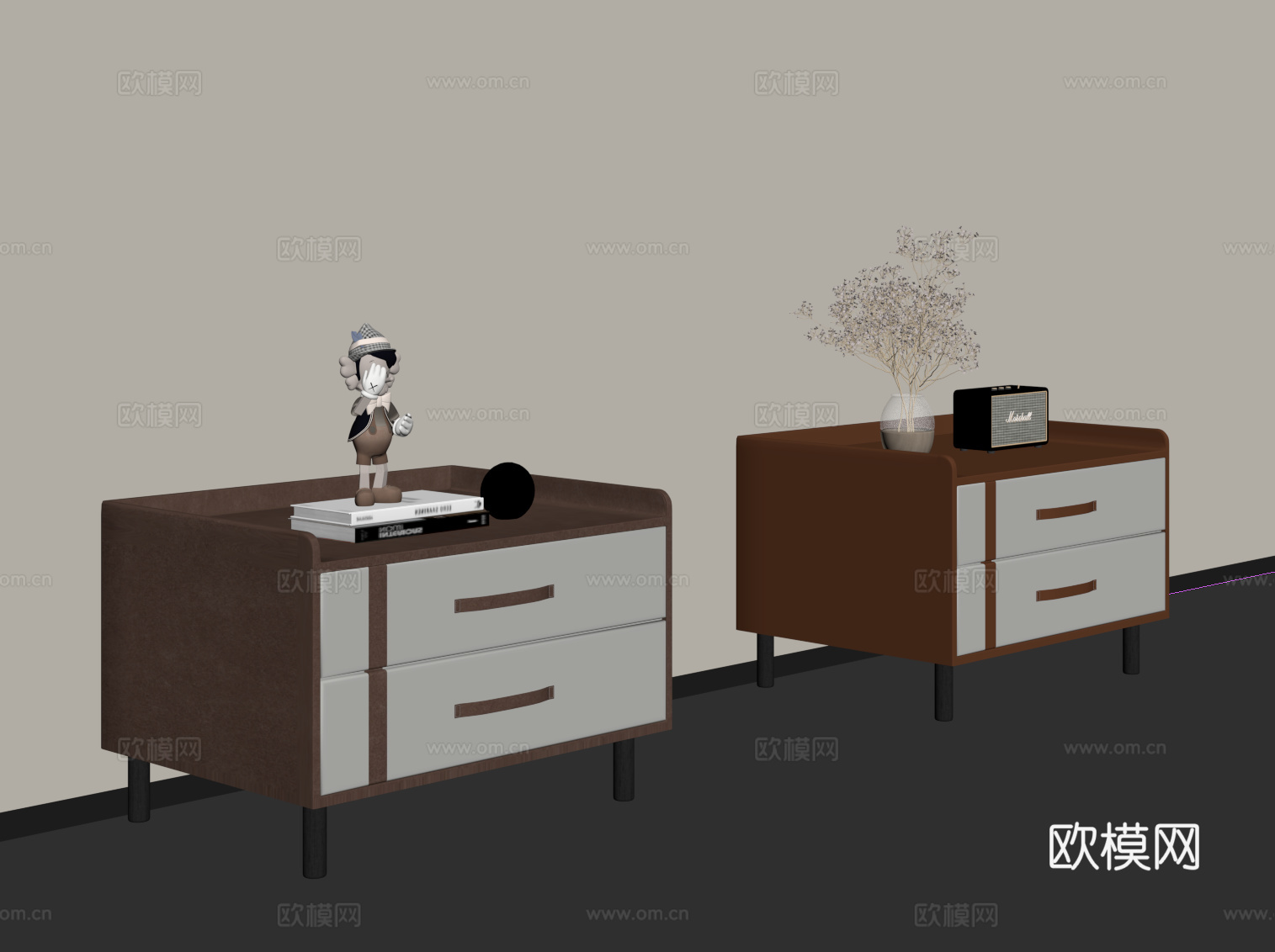现代意式床头柜 边柜su模型