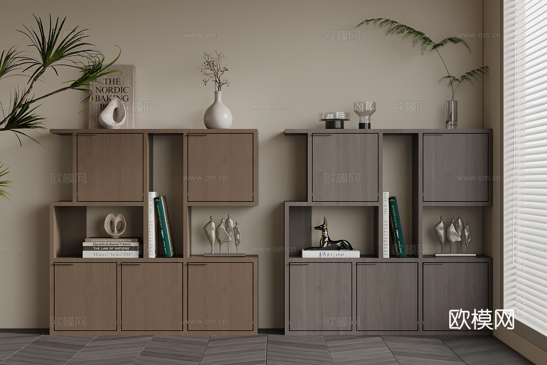 现代意式书柜 置物柜 实木矮柜su模型