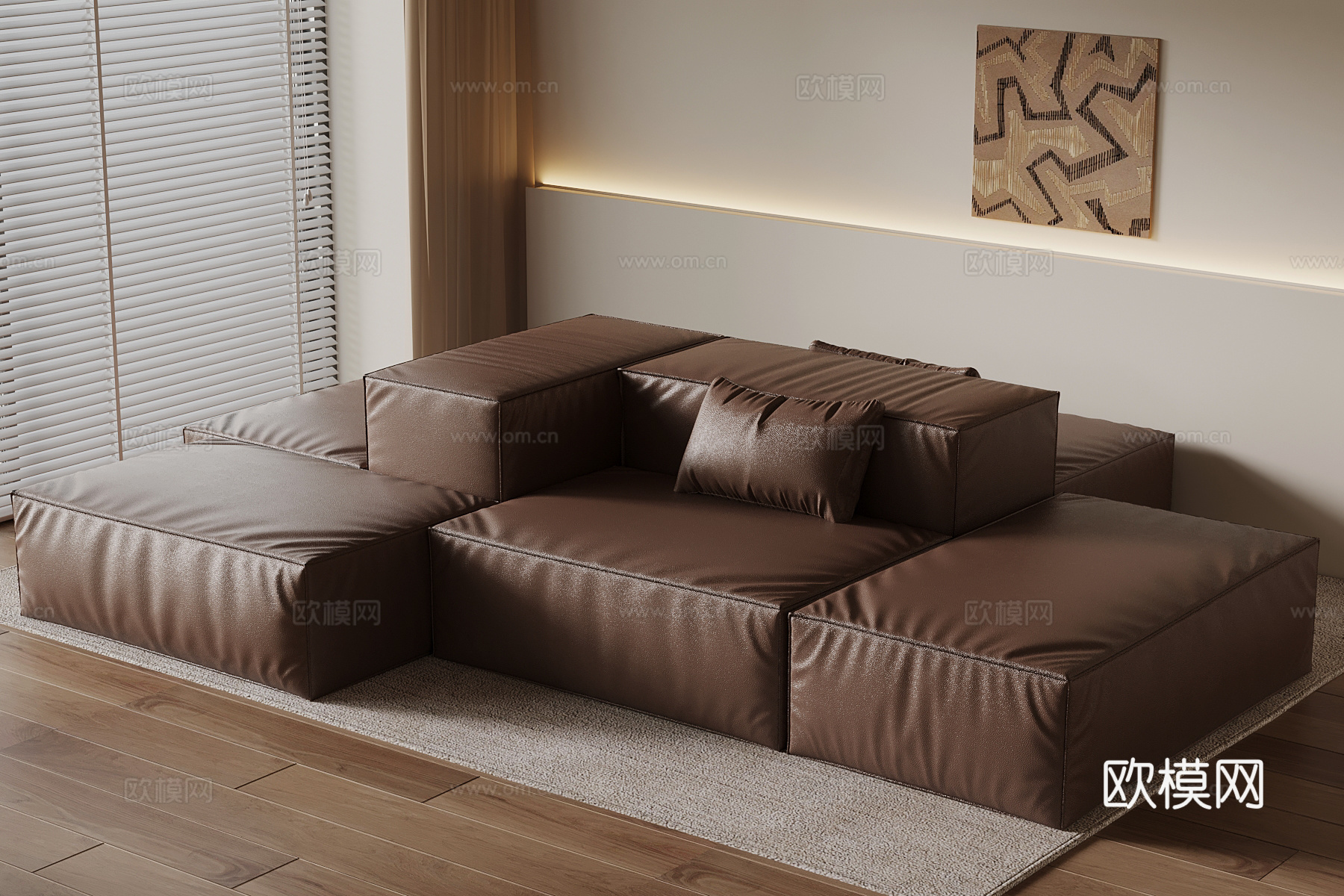 现代多人沙发 皮革休闲沙发su模型