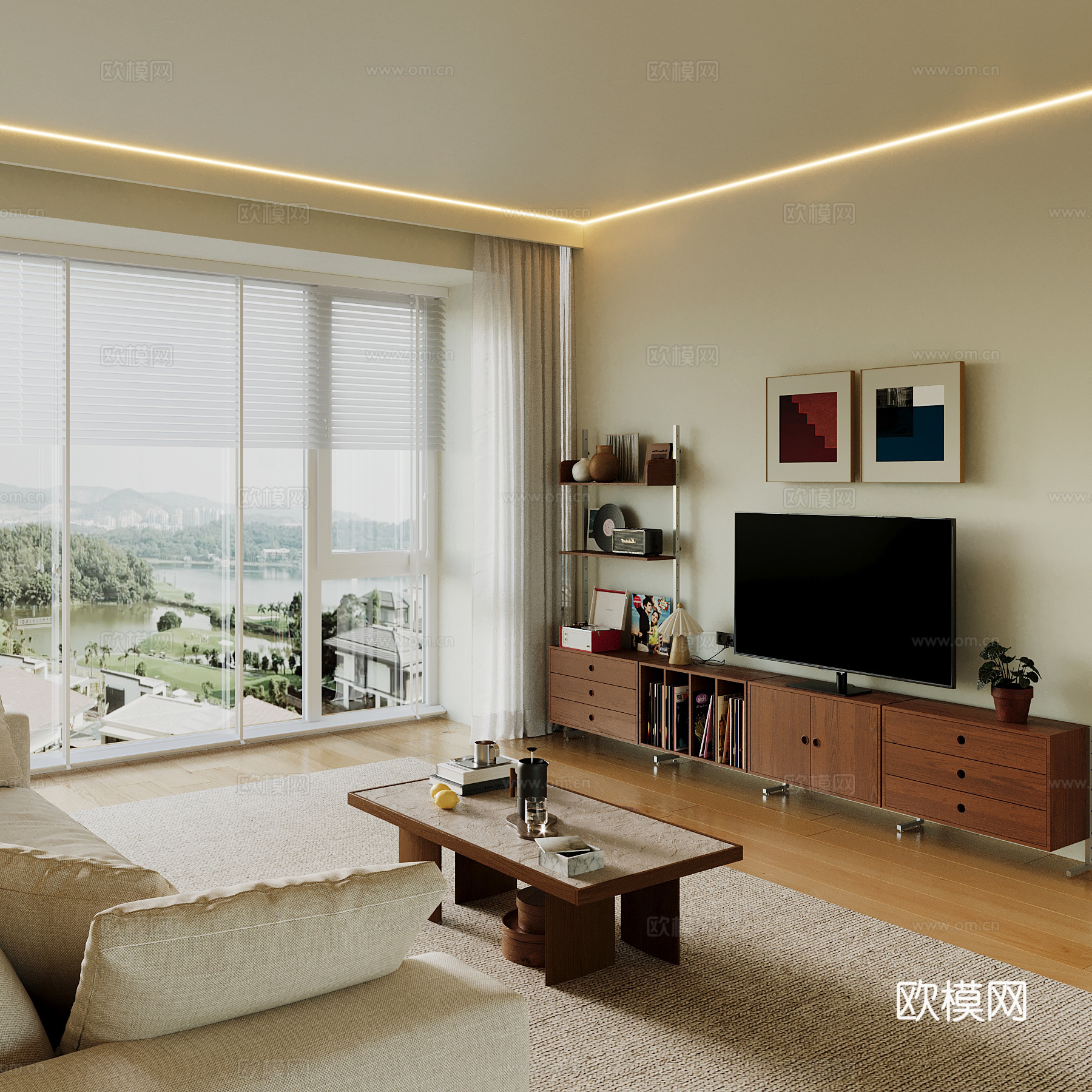 中古风电视柜 茶几3d模型下载