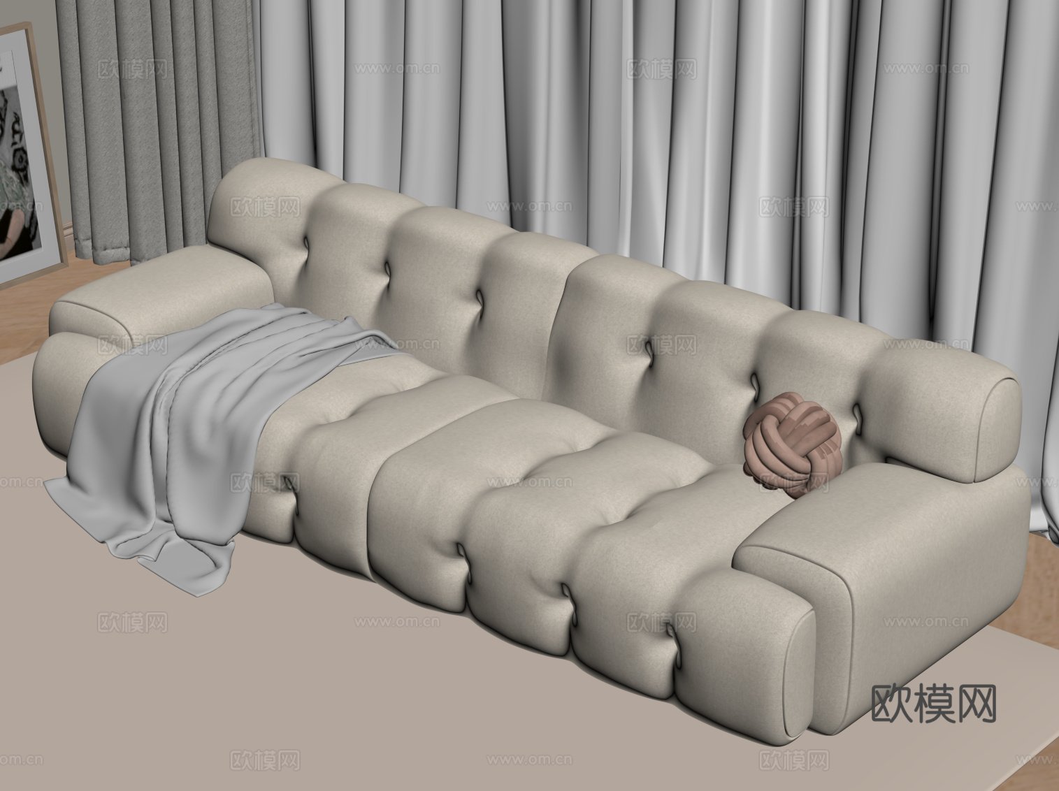 现代奶油风沙发 多人沙发su模型