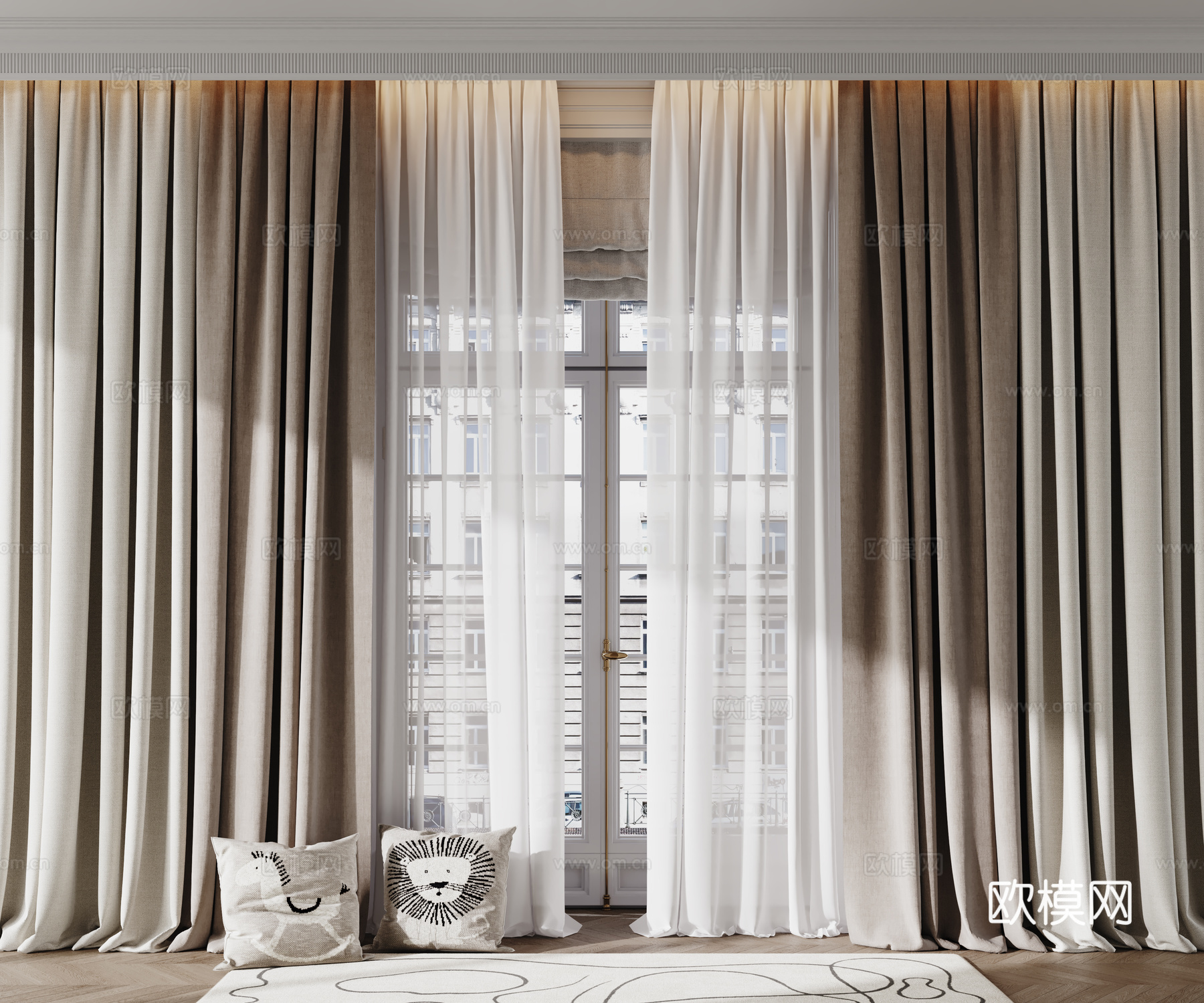 现代窗帘 纱帘 布艺窗帘su模型