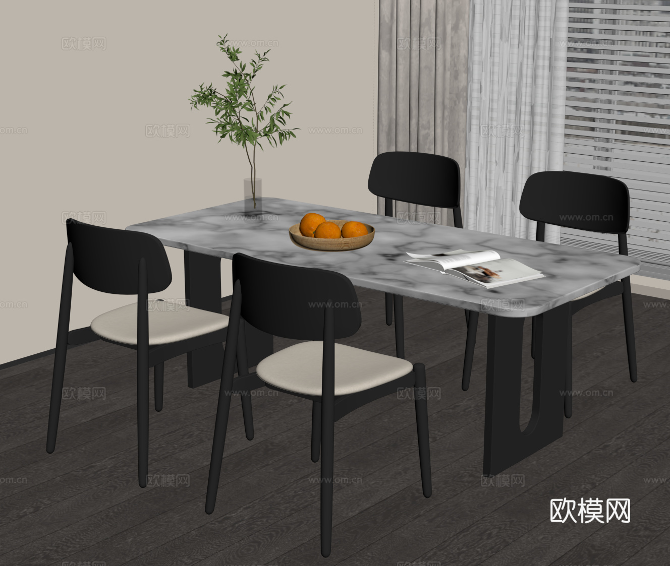 现代意式餐桌椅su模型