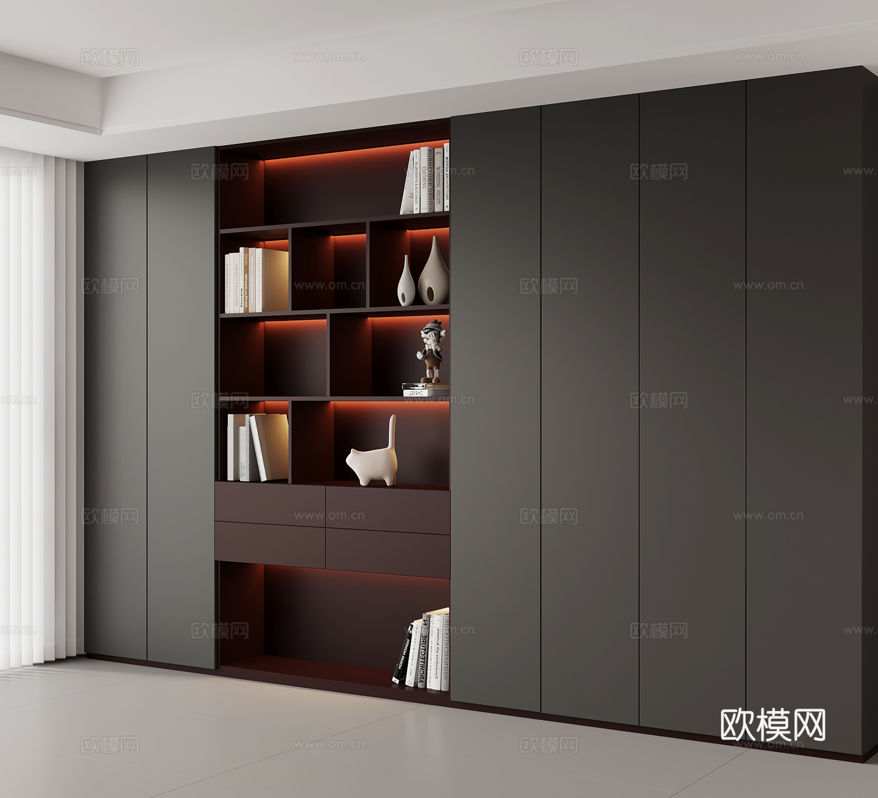 现代意式书柜 置物柜su模型