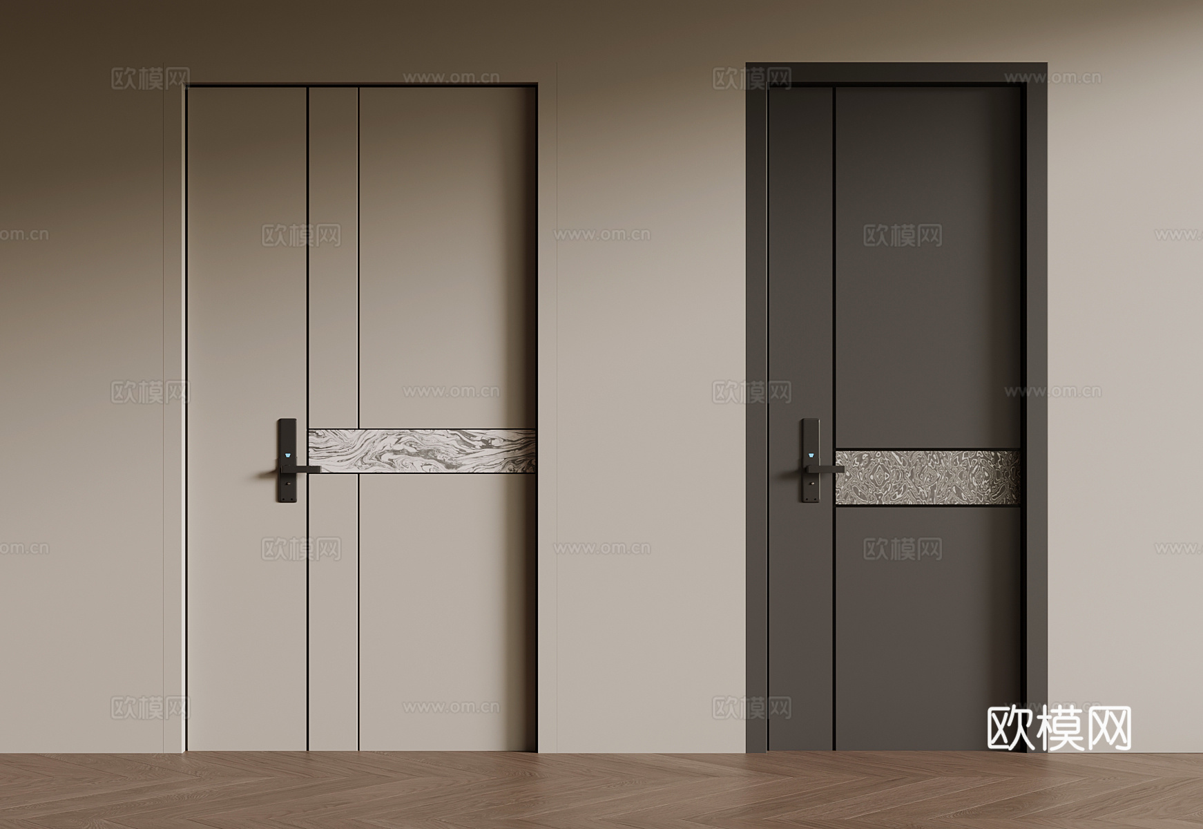 现代单开门 子母门 入户门su模型