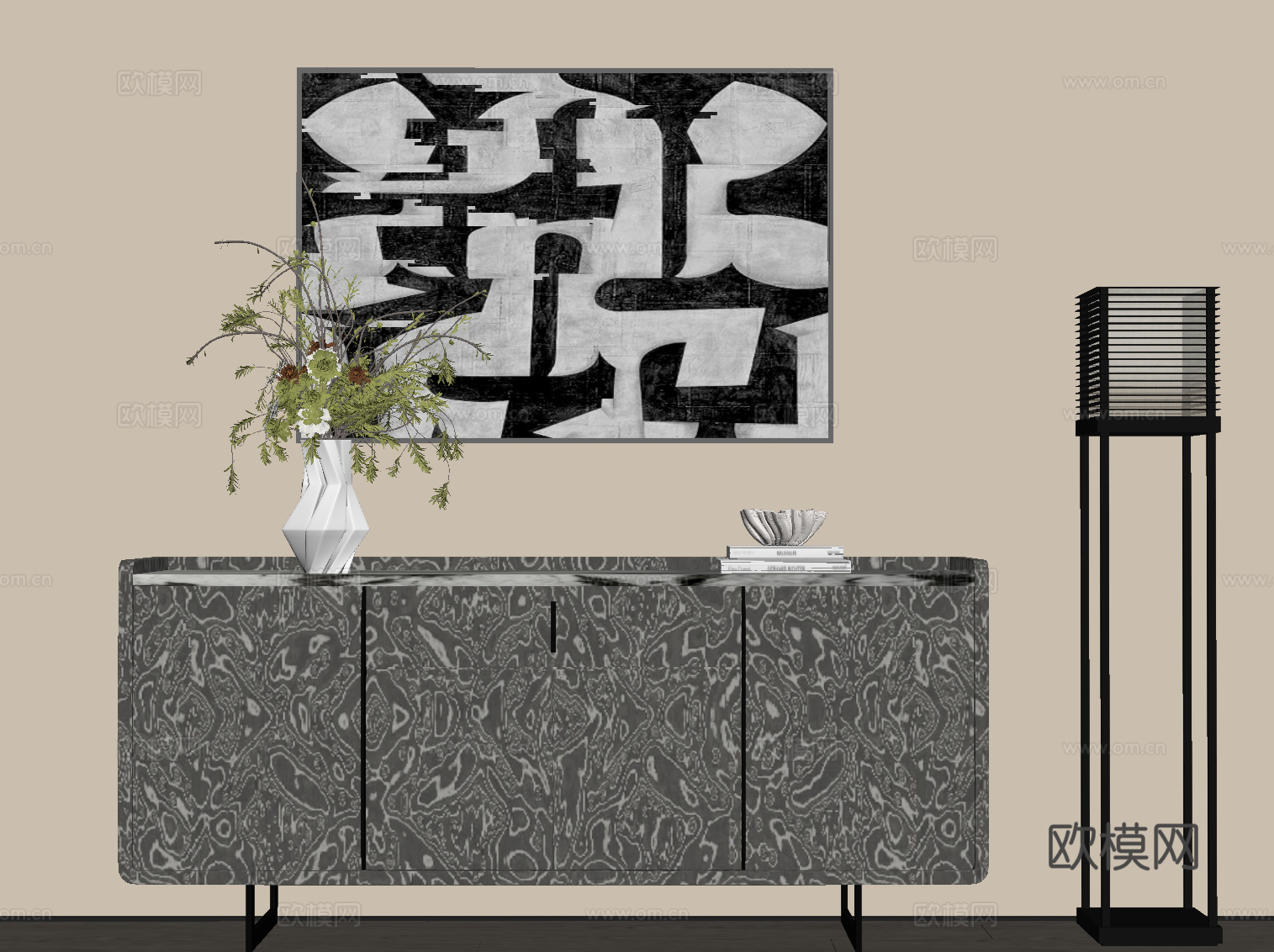 现代现代边柜 装饰柜su模型