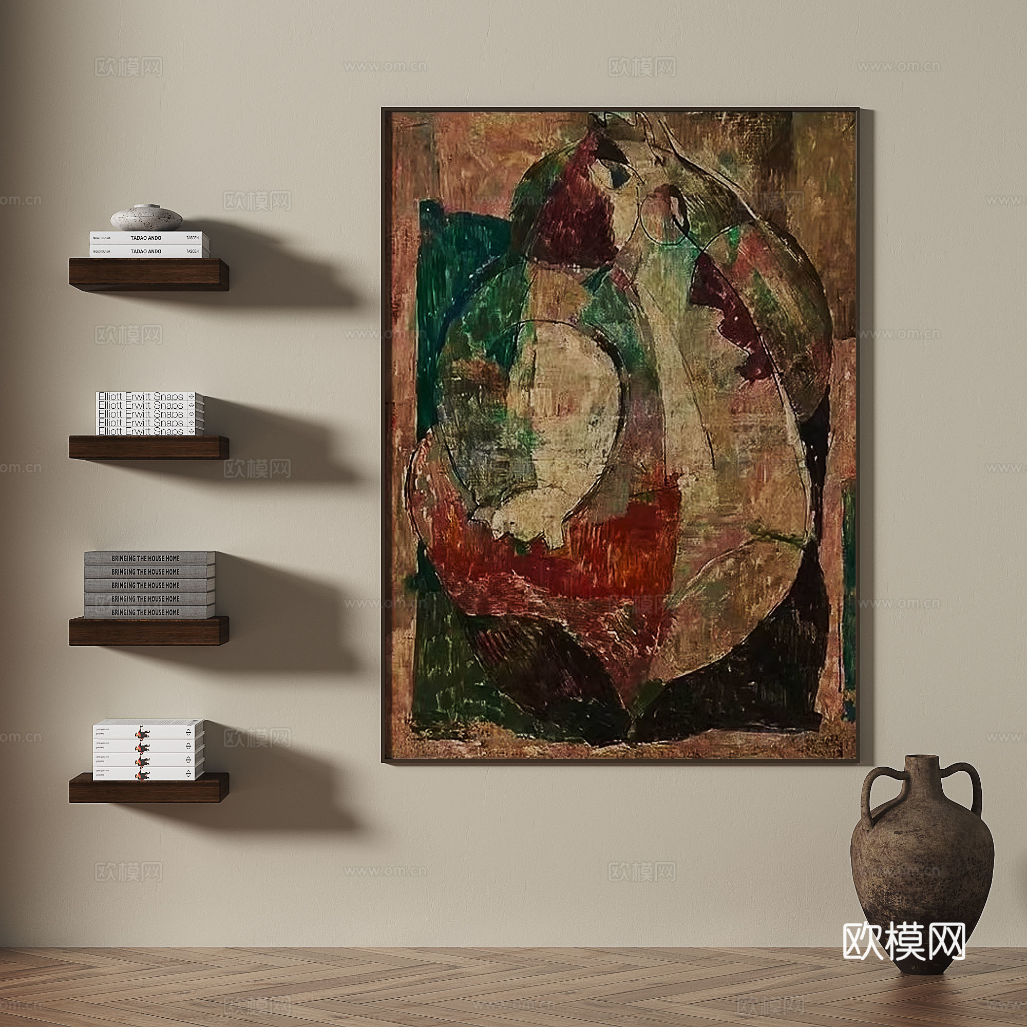 中古，复古，抽象，轻奢，侘寂，肌理，装饰画3d模型3d模型下载