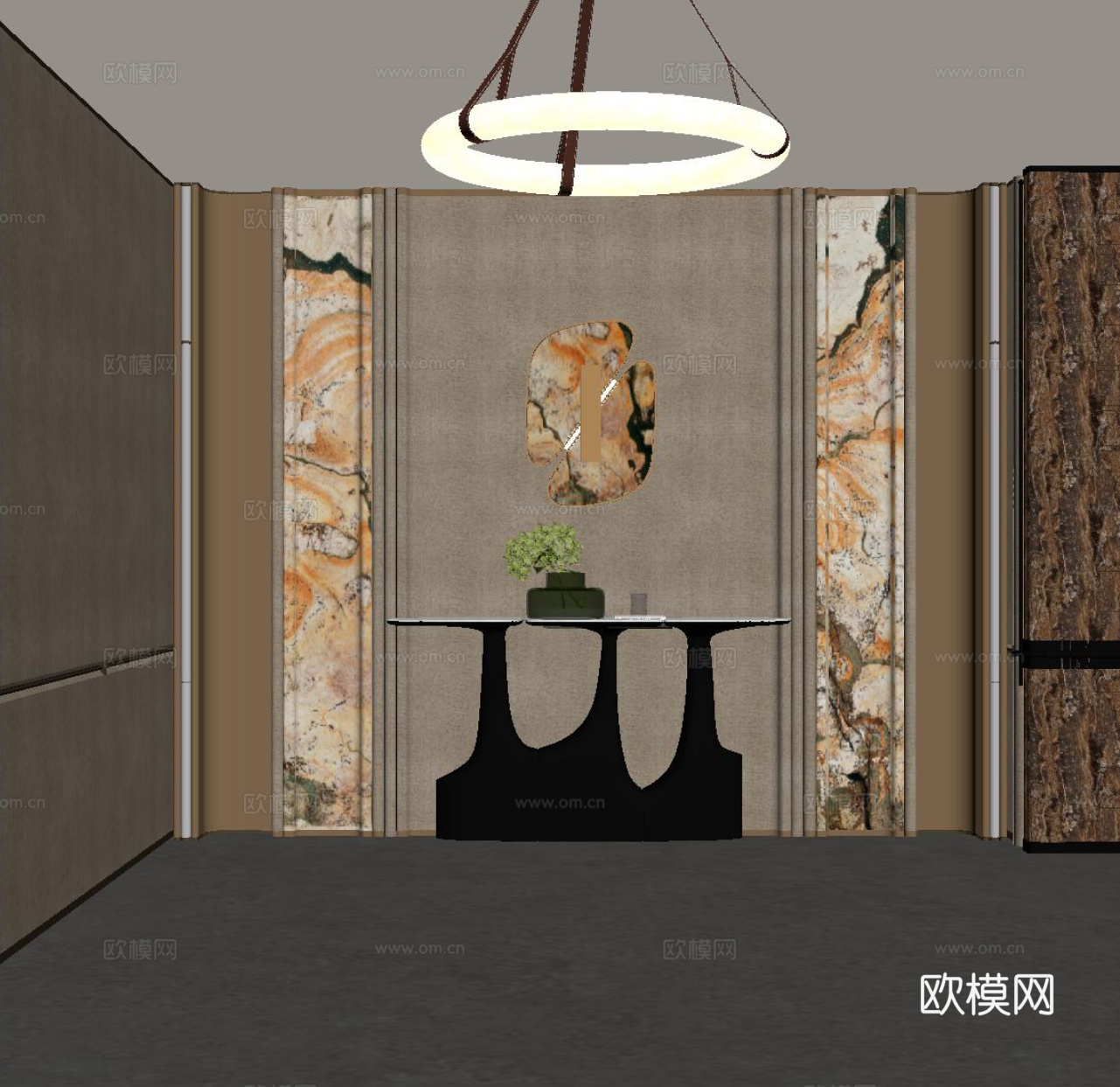 现代玄关 端景墙 边柜 玄关柜 条案su模型