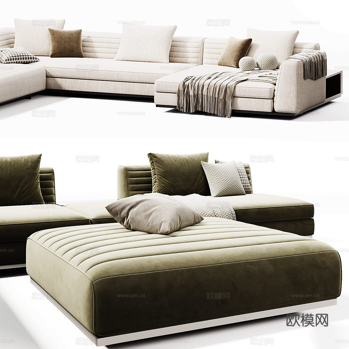 现代意式布艺组合模块沙发3d模型下载（渲染图5）