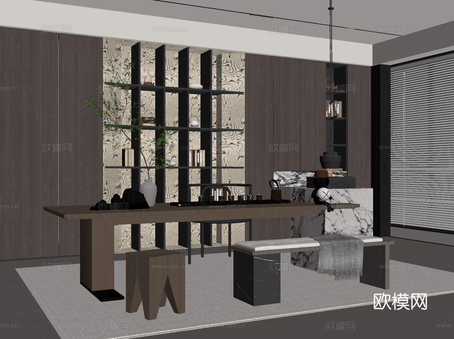 意式茶室 茶桌椅 茶柜su模型