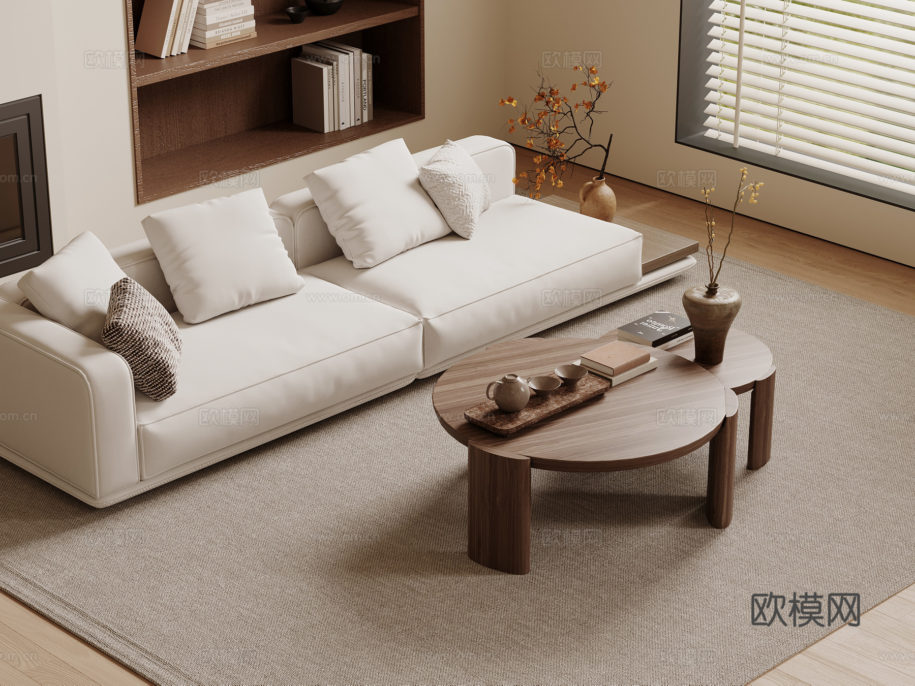 宋式多人沙发 直排沙发 三人沙发 布艺沙发su模型