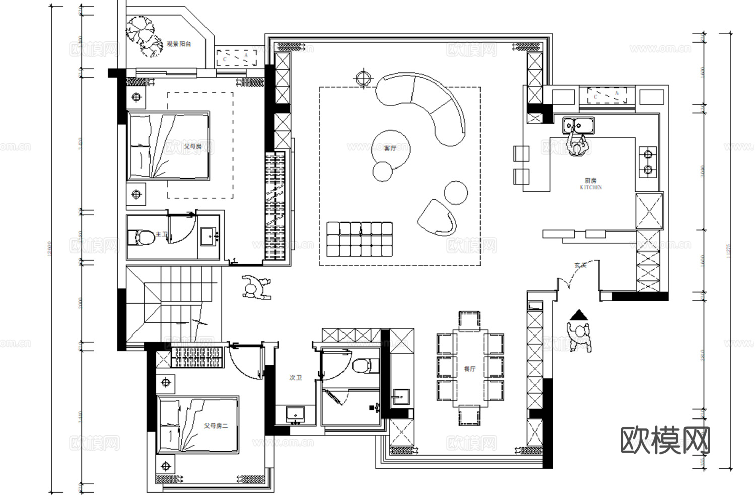 10套现代简约轻奢极简住宅样板间大平层CAD施工图附效果图cad施工图