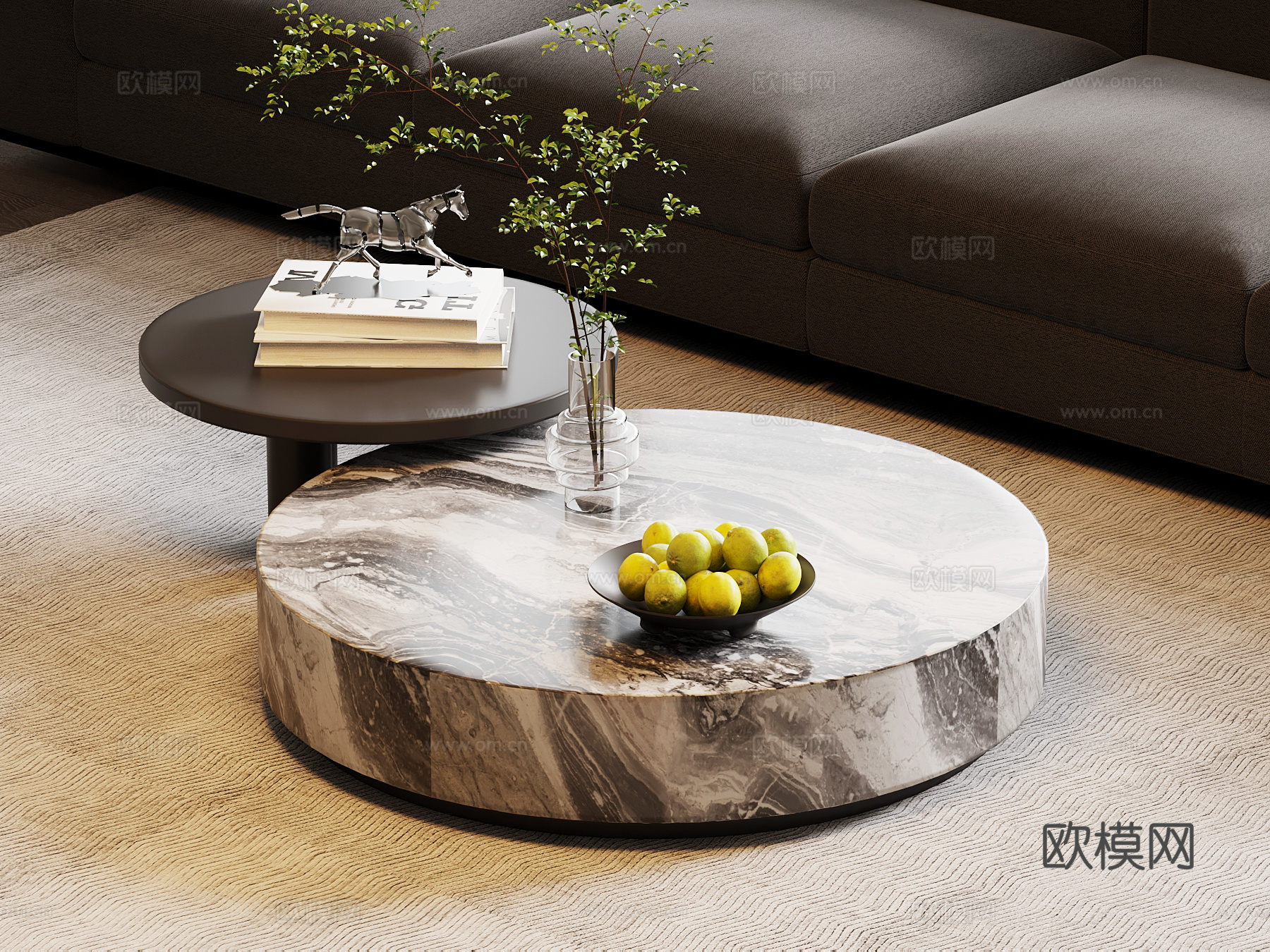 现代意式茶几 大理石茶几su模型