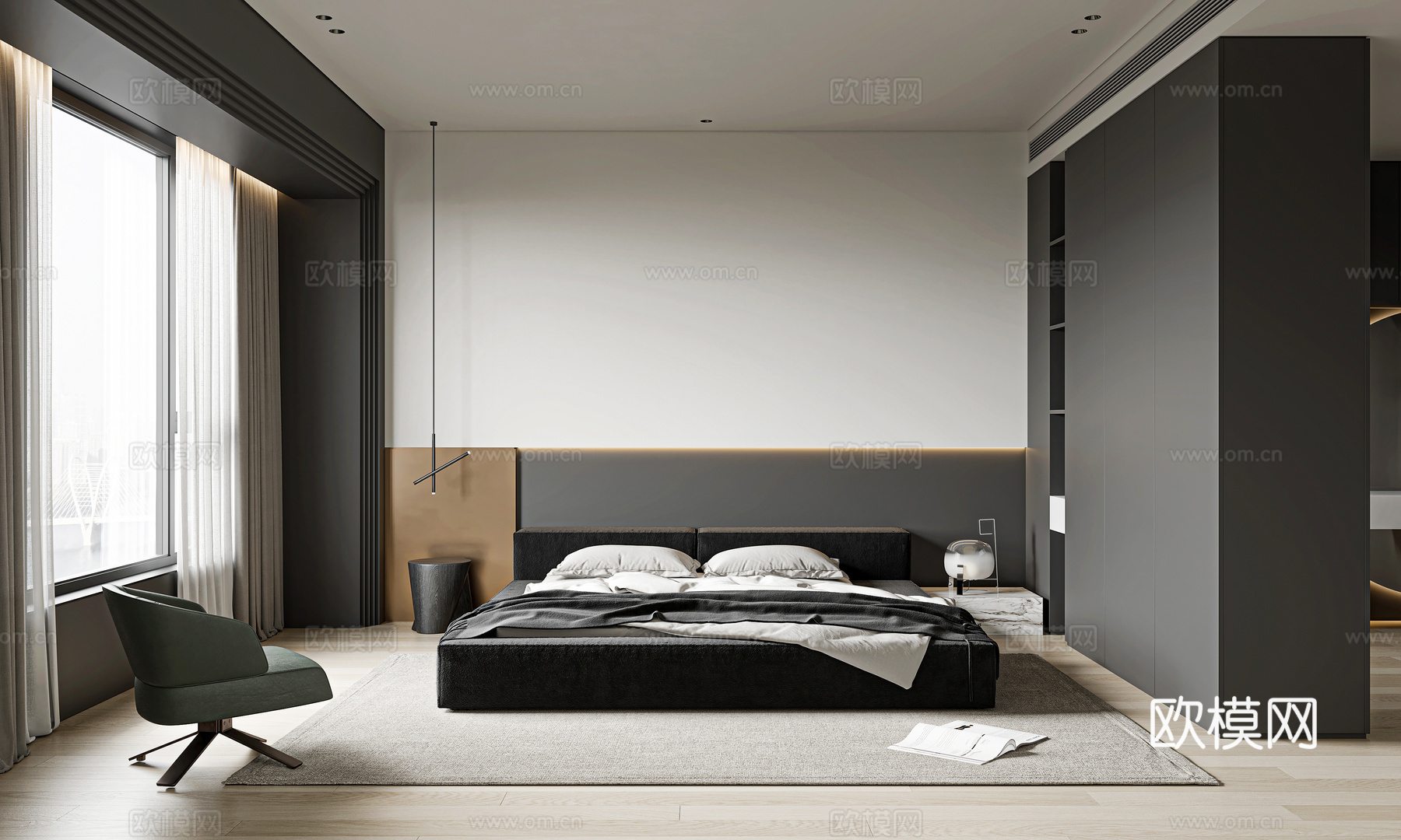 现代主卧3d模型下载