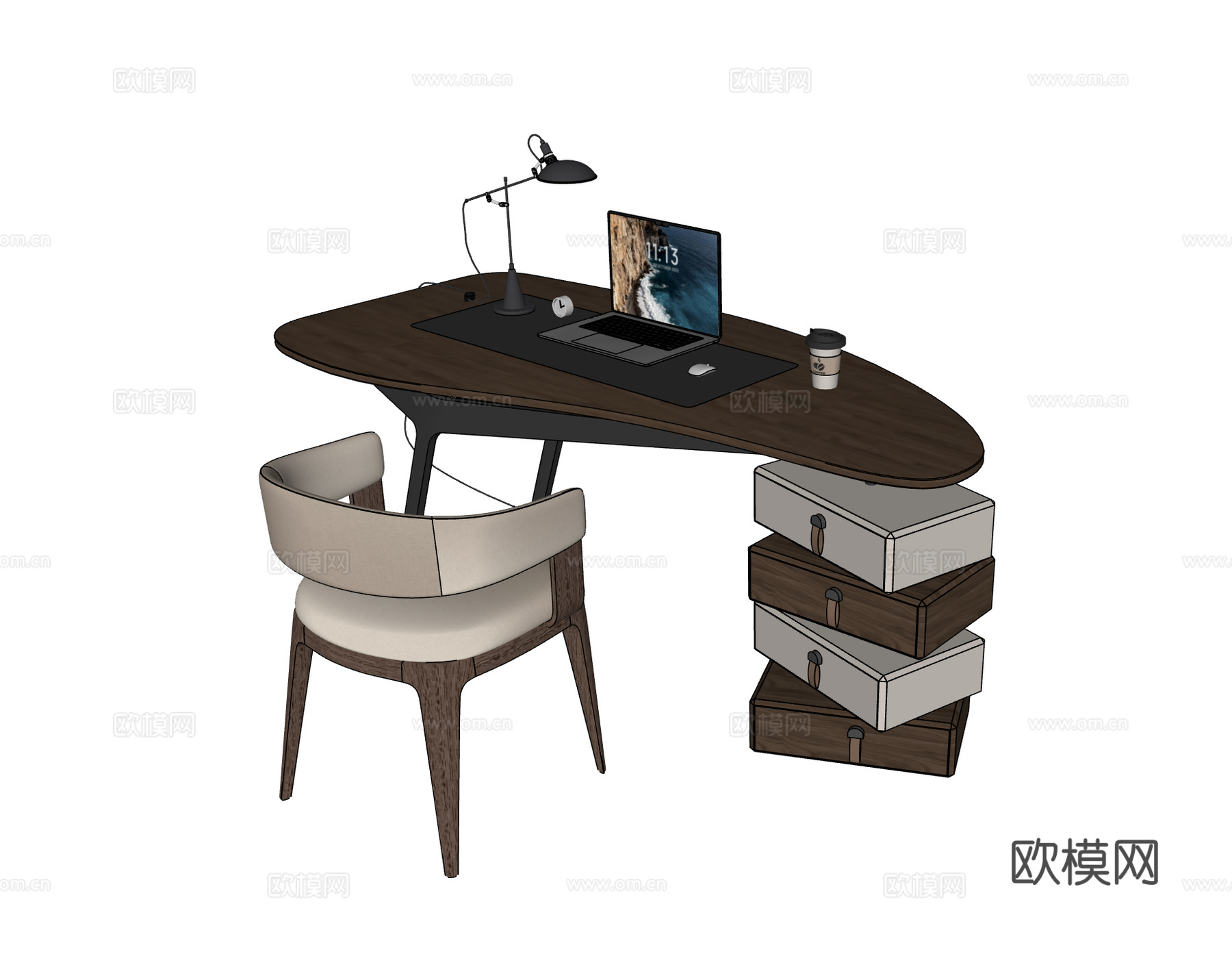 poliform 现代意式书桌椅 办公桌椅 笔记本电脑su模型