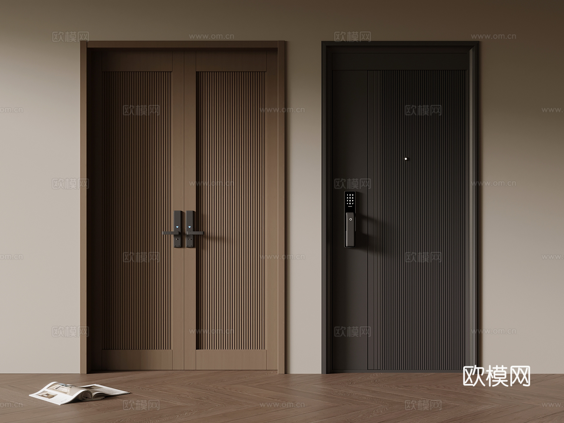 现代防盗门su模型