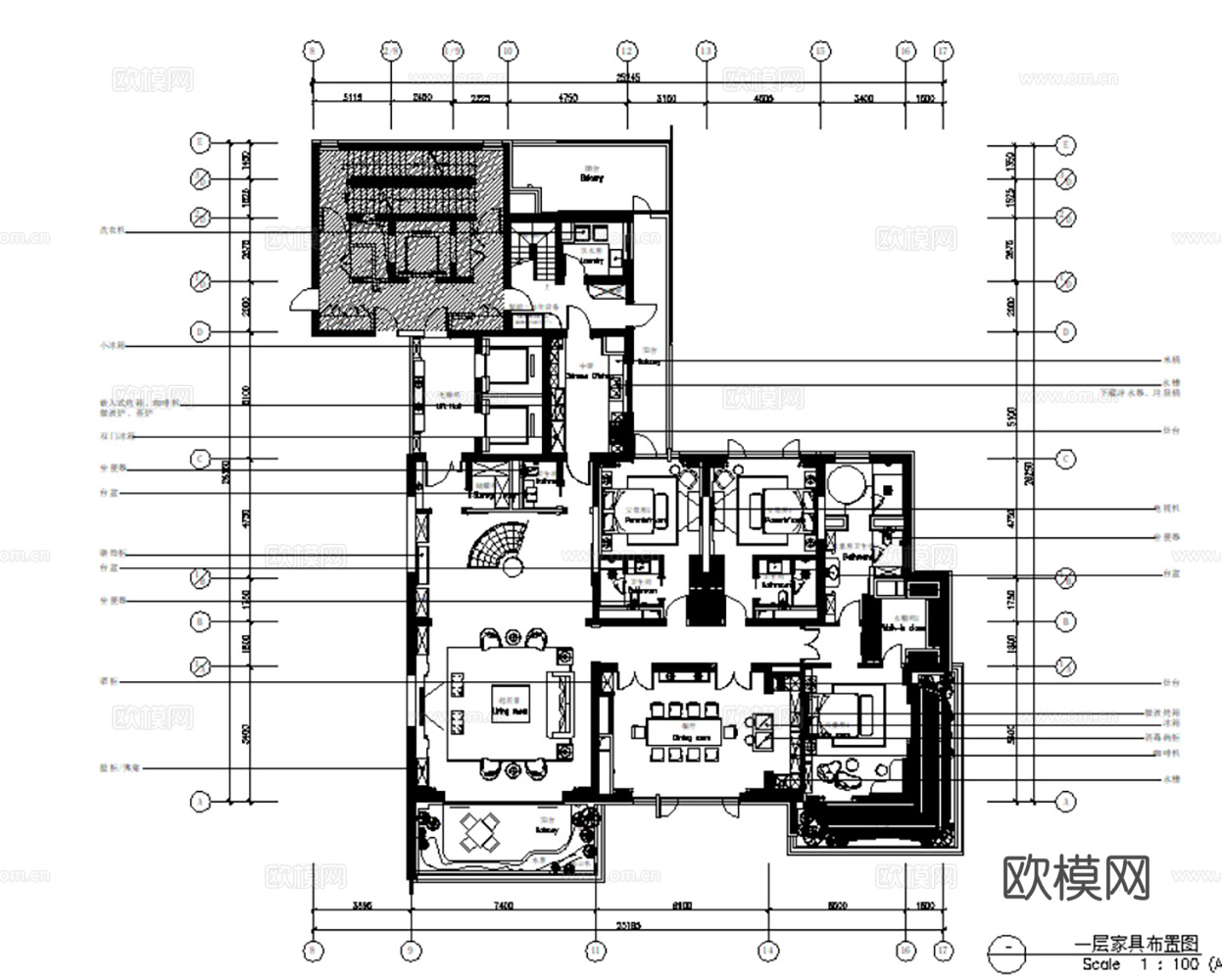 10套新中式中式古典轻奢住宅样板间别墅平层CAD施工图效果图cad施工图
