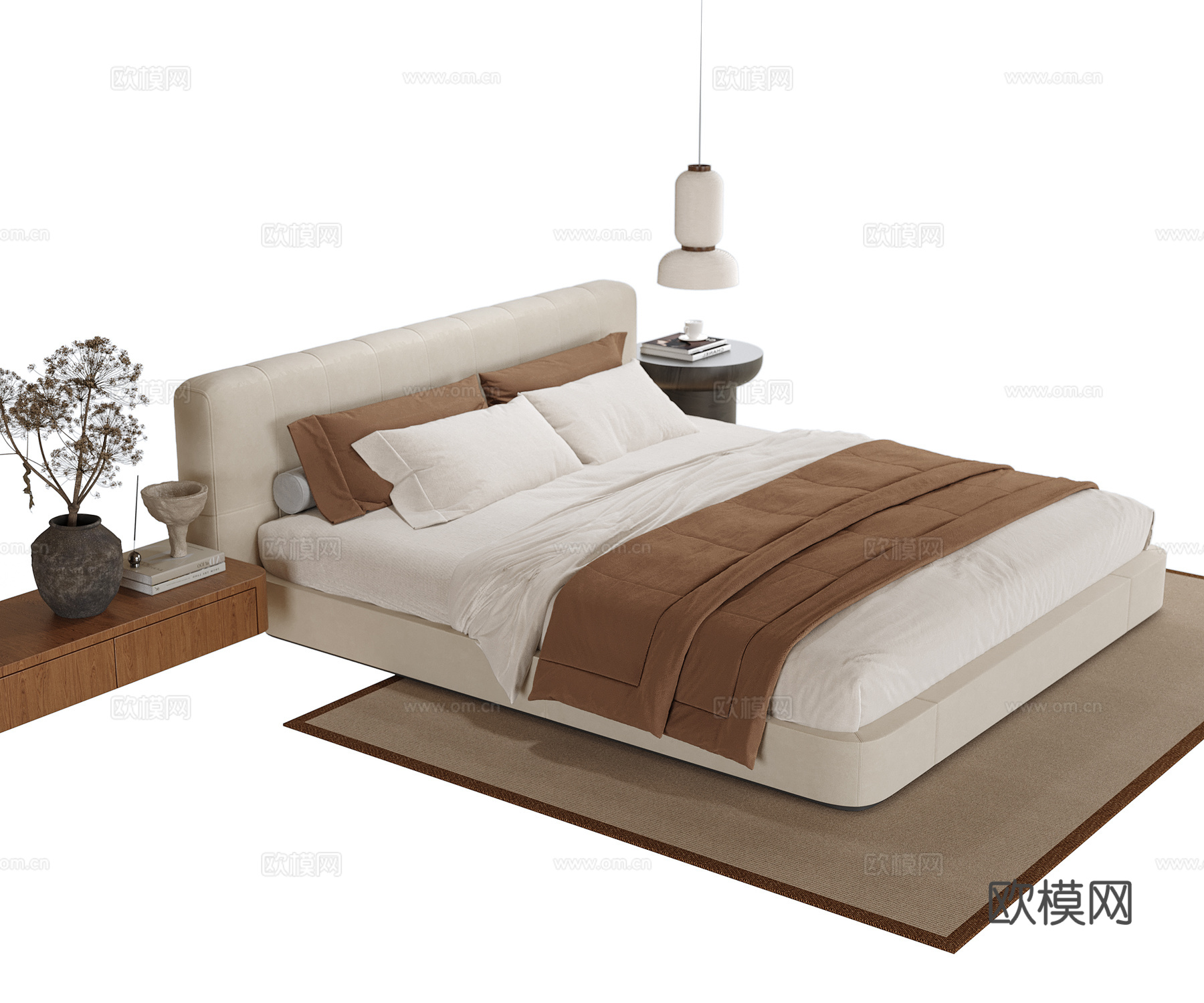 现代双人床su模型