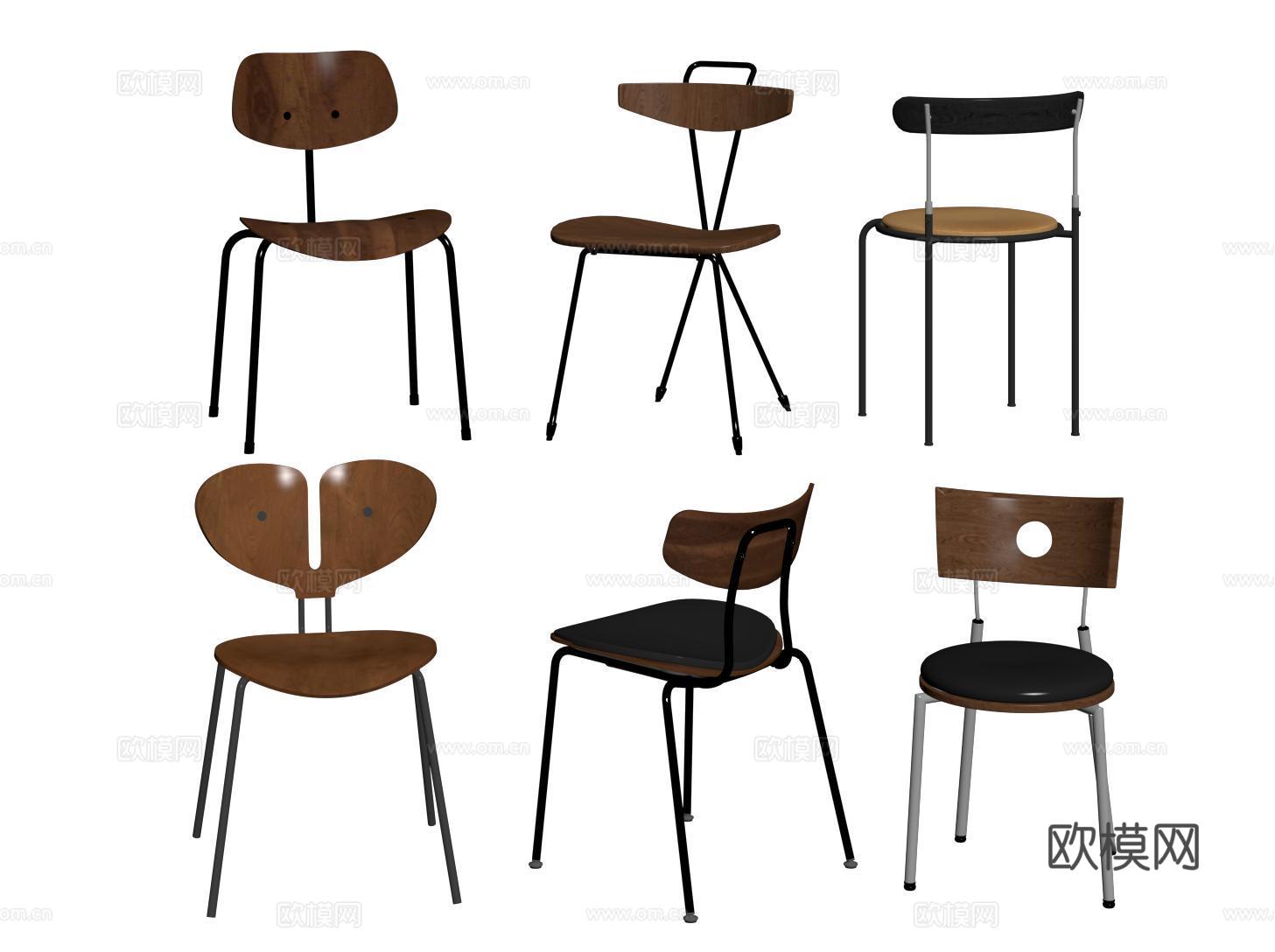 现代不锈钢餐椅 中古单椅 学习桌椅子su模型