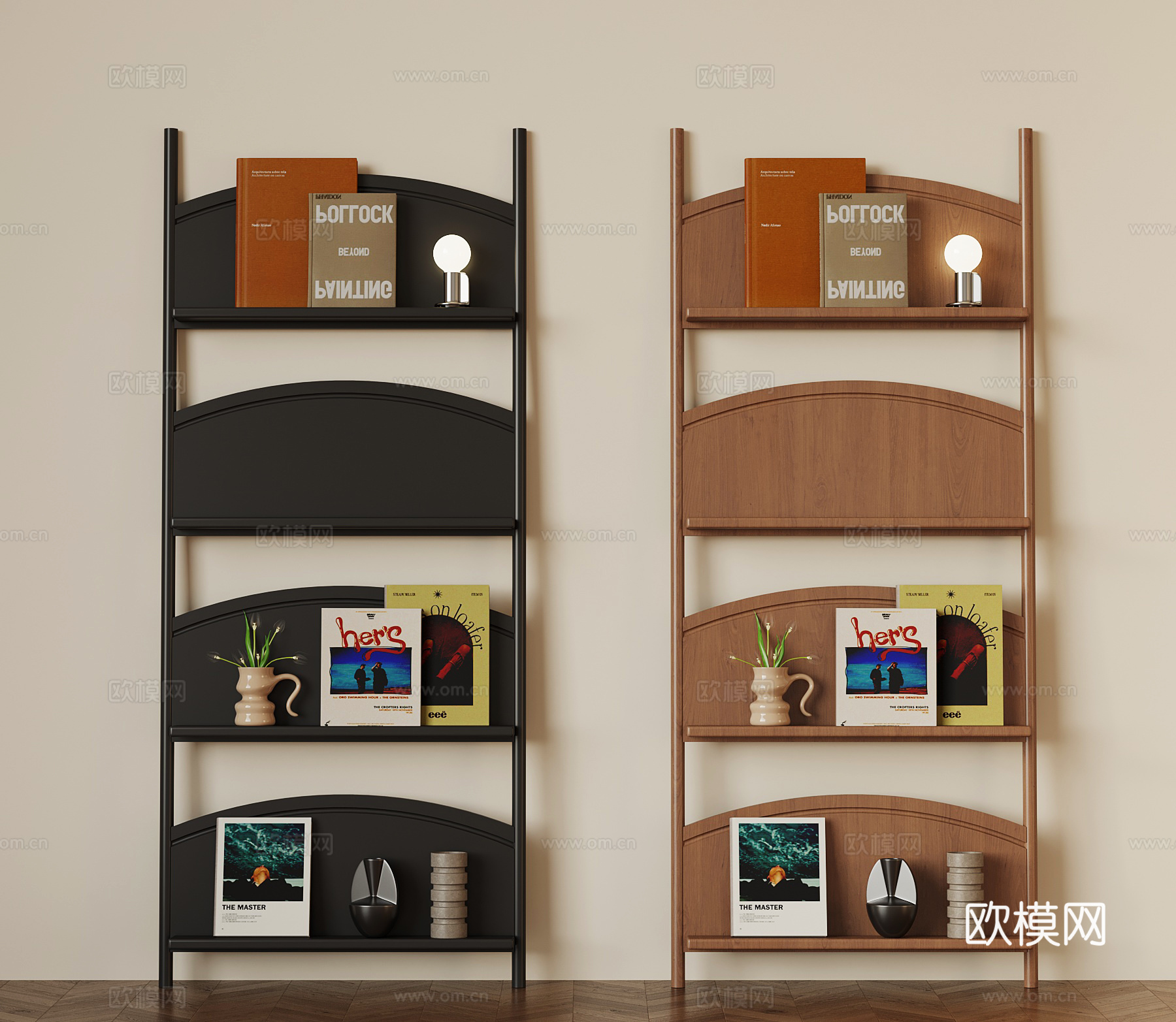 现代奶油书架 置物架su模型